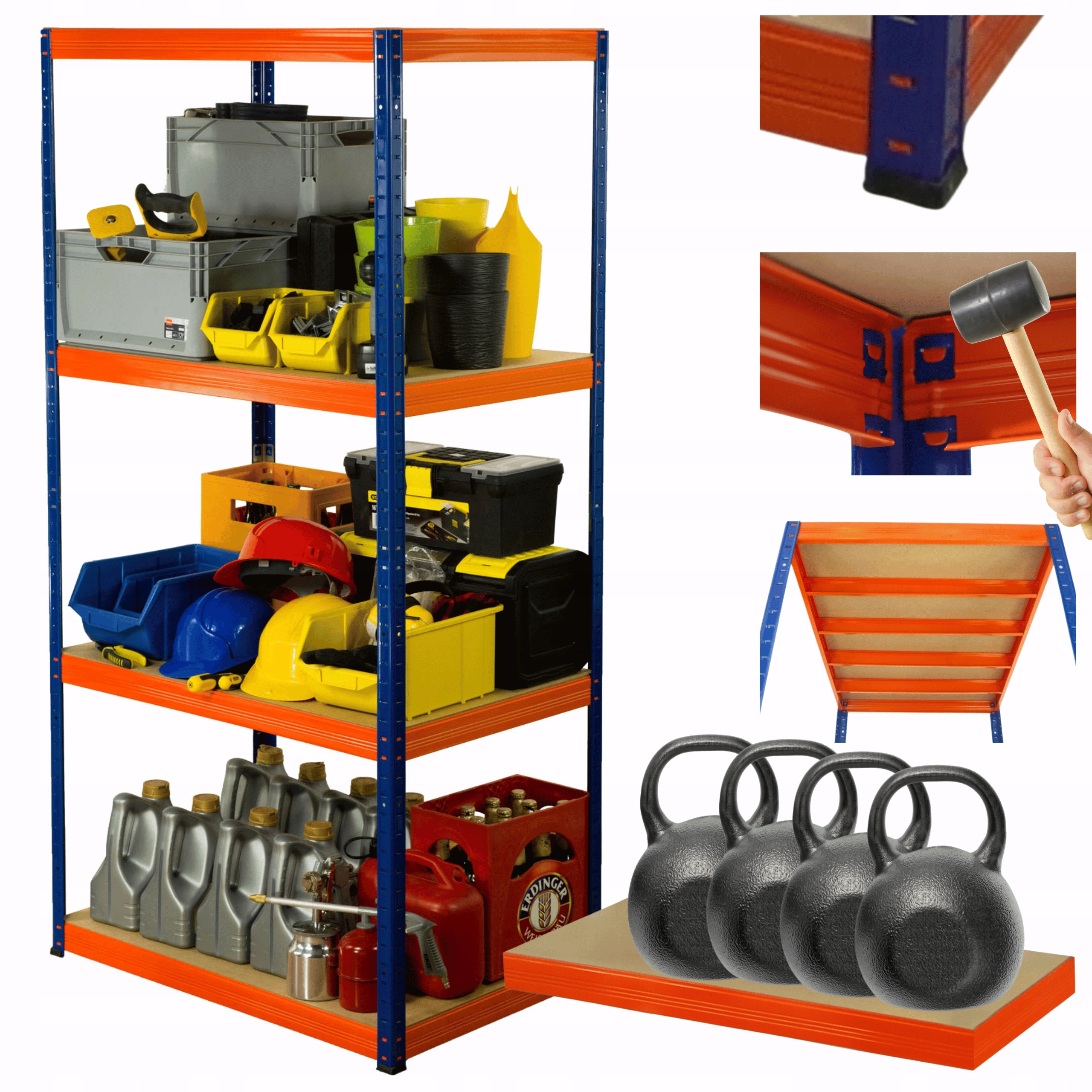 Kovový skladový regál s garážovým stojanom Helios 180x75x45 cm 4Px400 kg