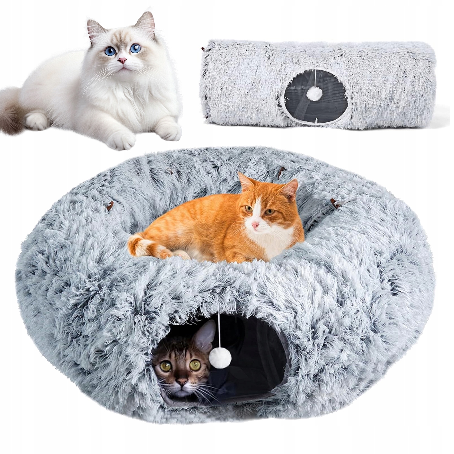 Levně Hračka Tunel Pro Kočky S Kožešinami A Hrnkovým Míčem Pro Pohodlí Koček