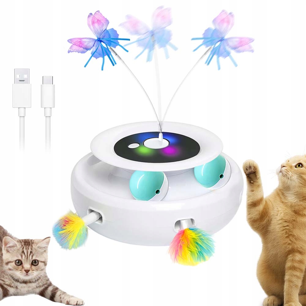 Interaktivní Hračka Pro Pro Kočky S Míčky, Peříškem, Motýlem A Funkcí Časovače