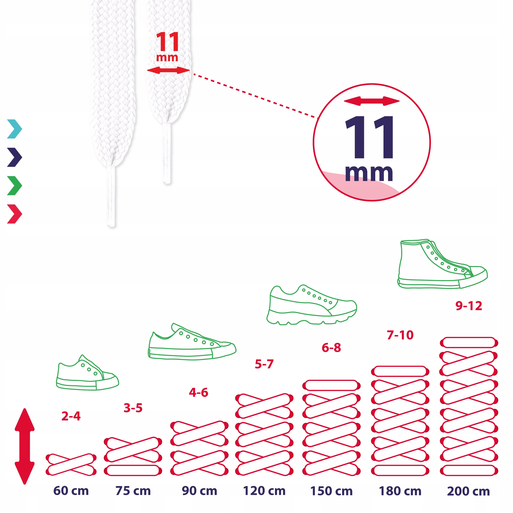 Sznurowadła do butów płaskie 11 mm 200 cm Model S026