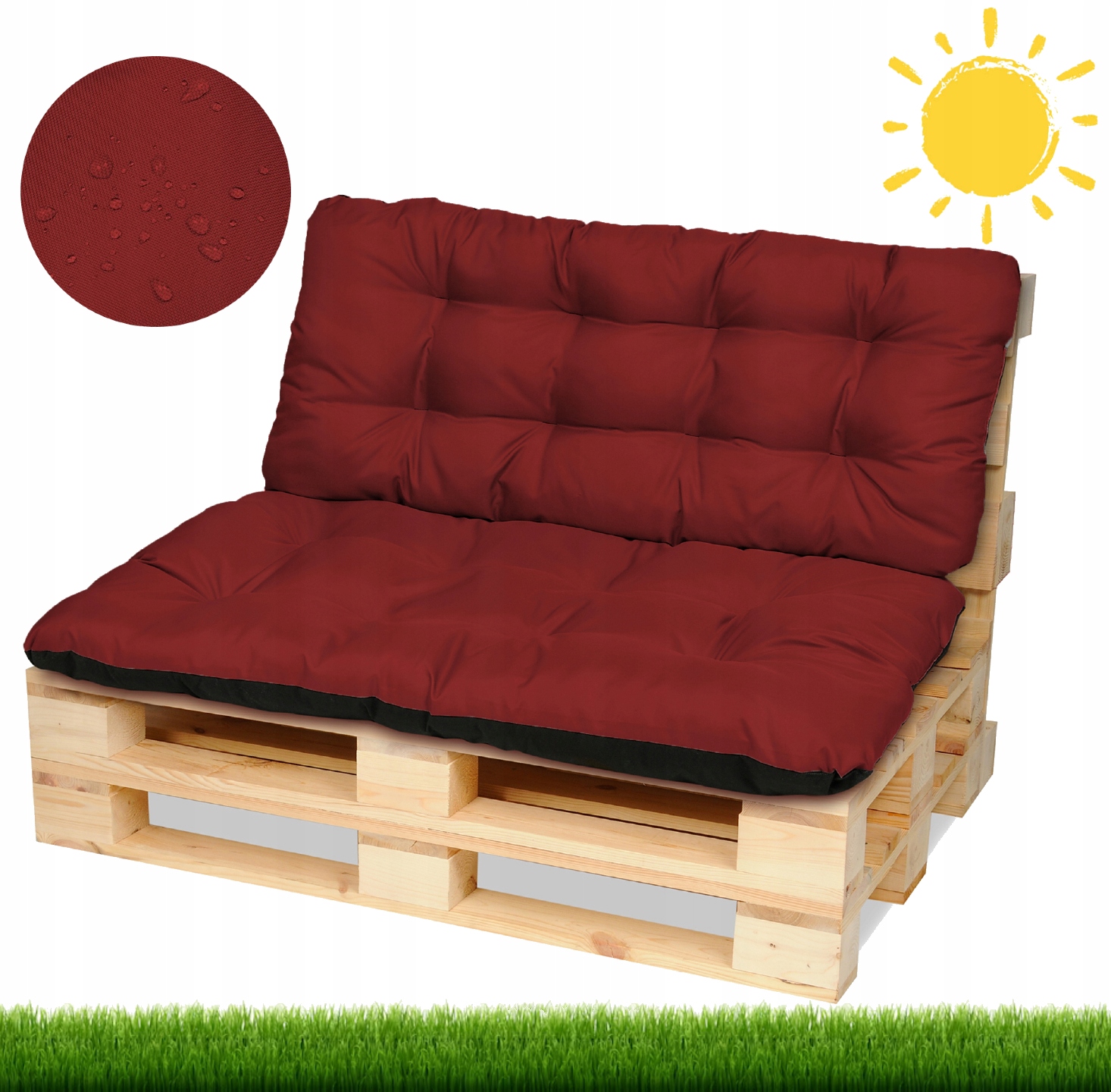 Polštáře na nábytek z palet, lavička 120x80+120x50 bordová