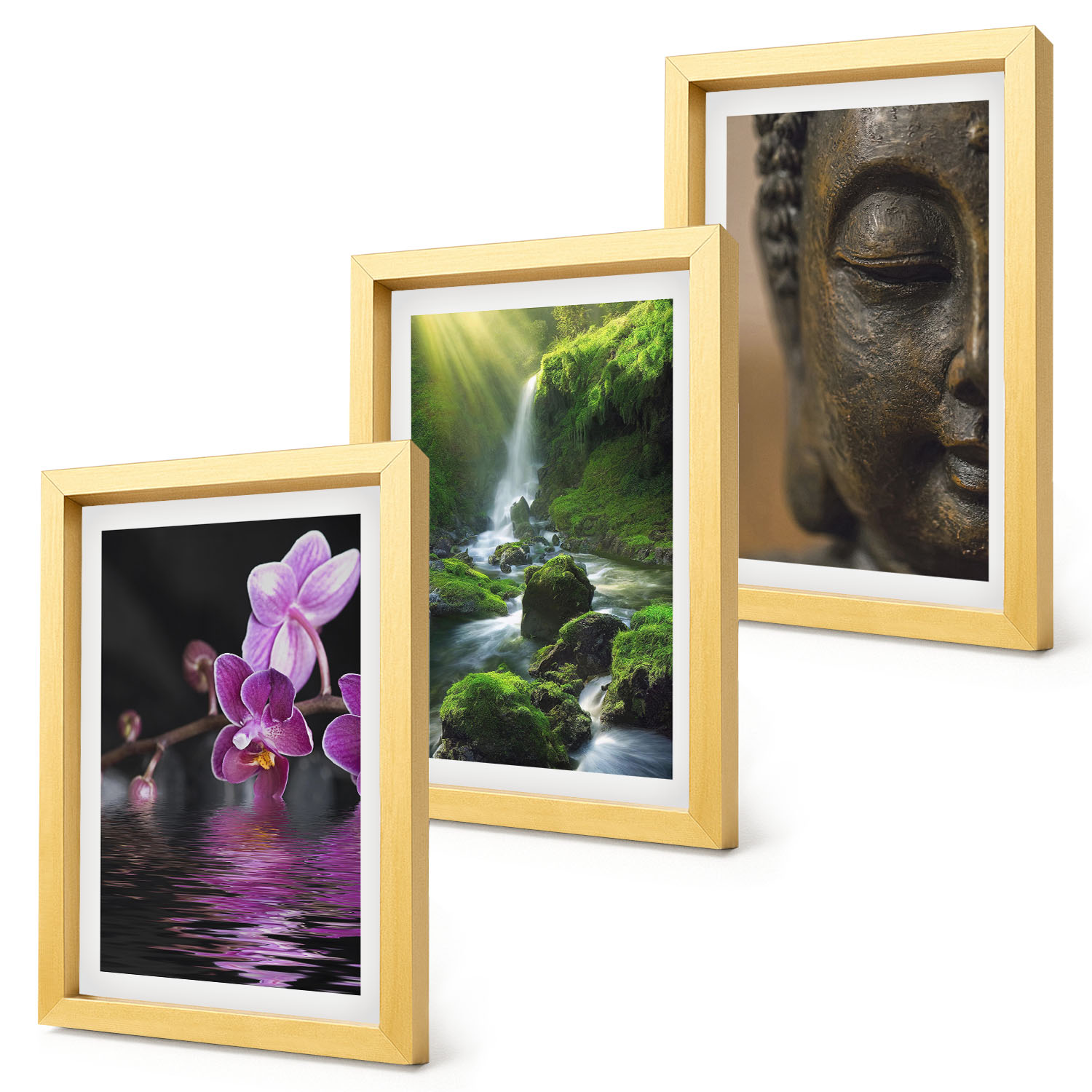 Obraz připravený k zavěšení Květiny vodopád Buddha skály Zen Zlatý rám