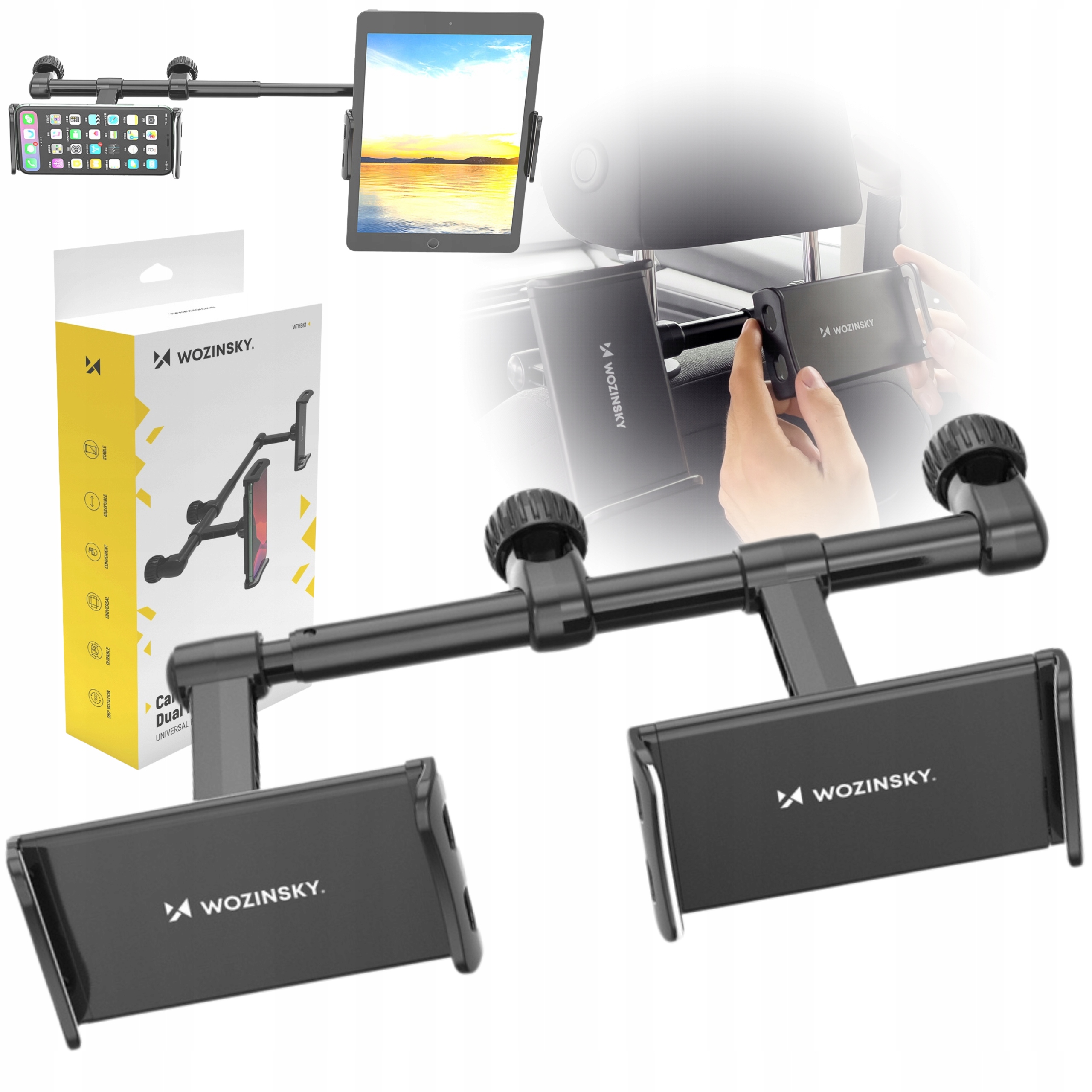 Wozinsky Uchwyt Samochodowy Na Telefon Tablet Na Zagłówek Do Auta Podwójny