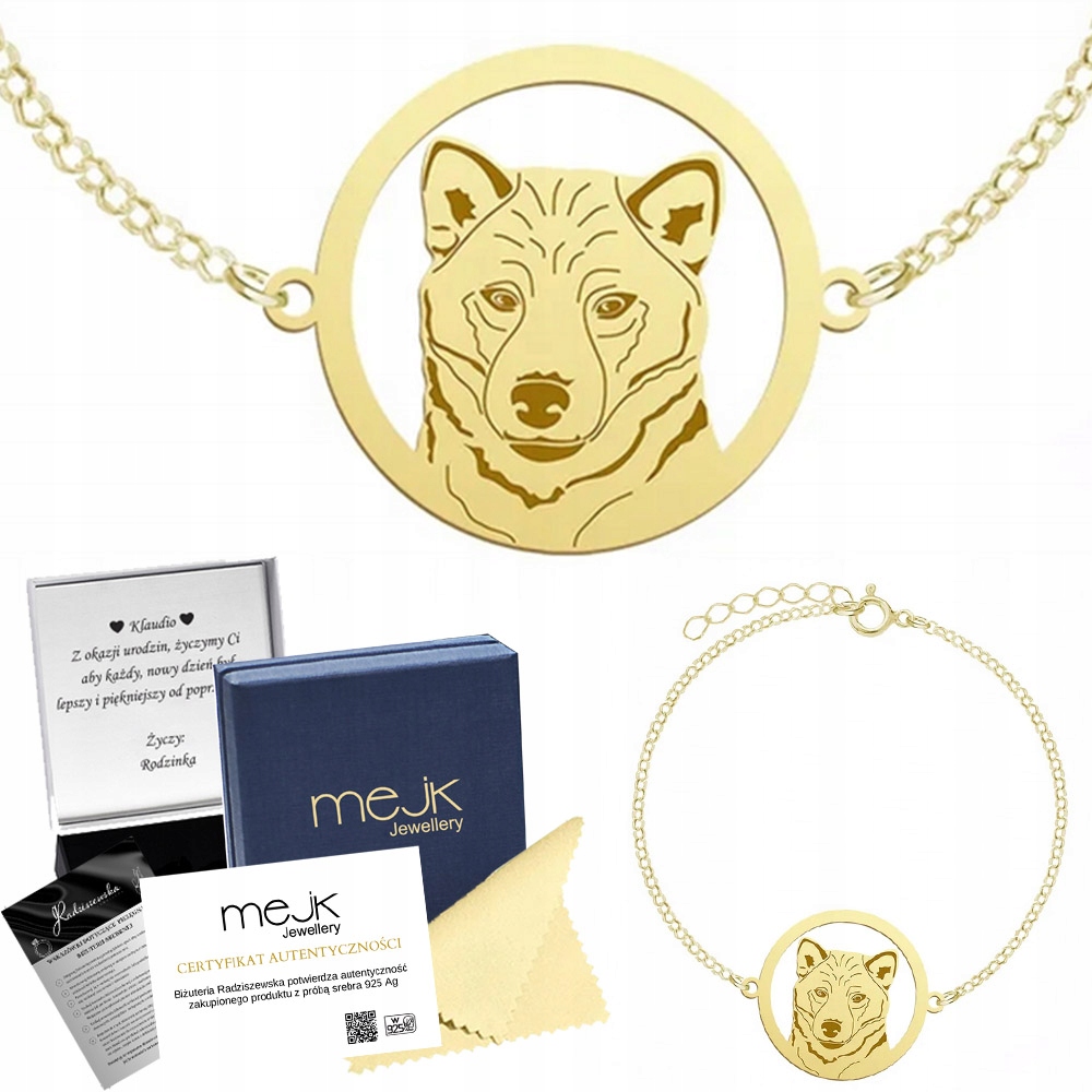 Zlatý náramek z Shiba-inu Stříbro 925 Dárek Šperky Gravírování Bonus
