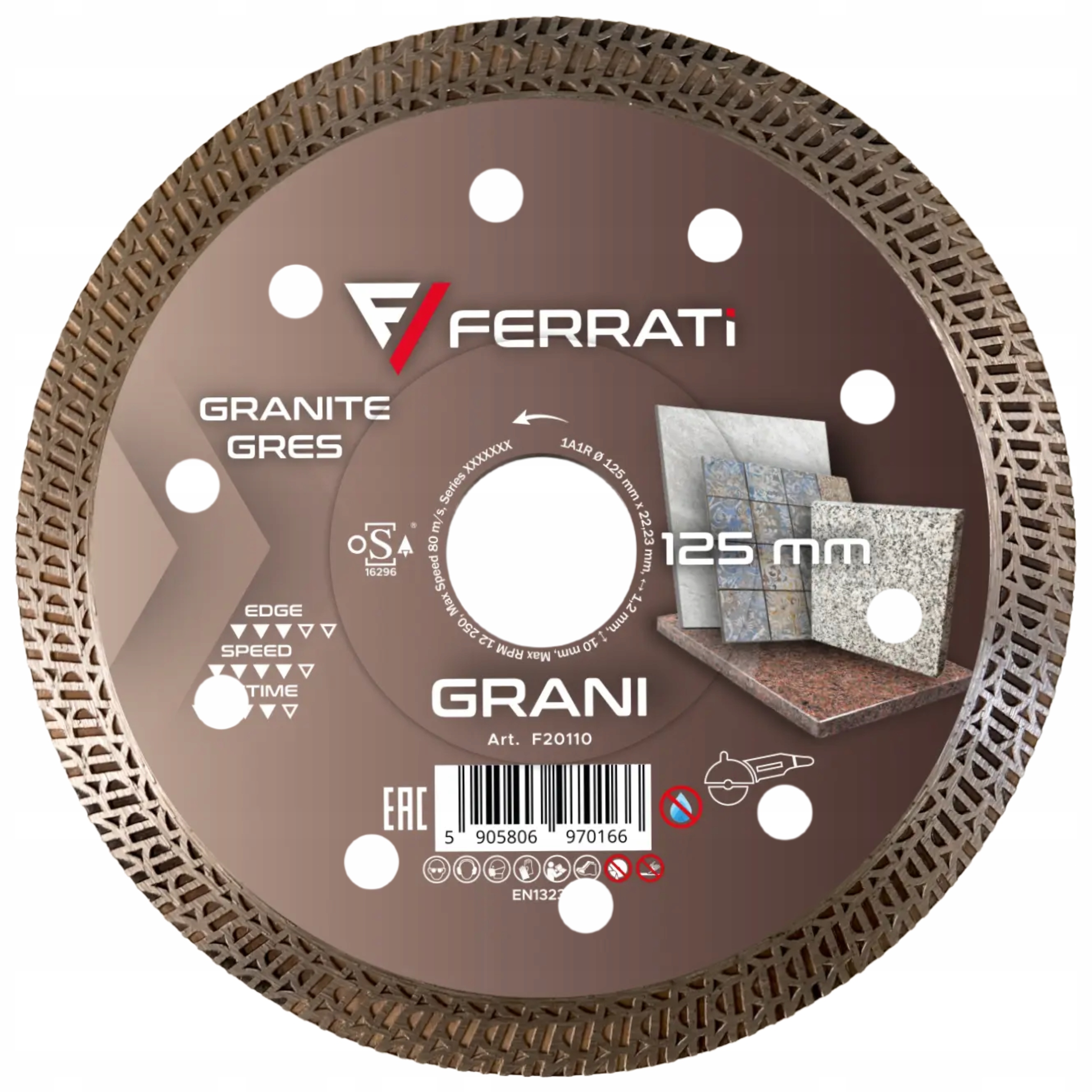 Ferrati Grani 125 x 22,23 mm Tarcza diamentowa do cięcia gresu i ceramiki