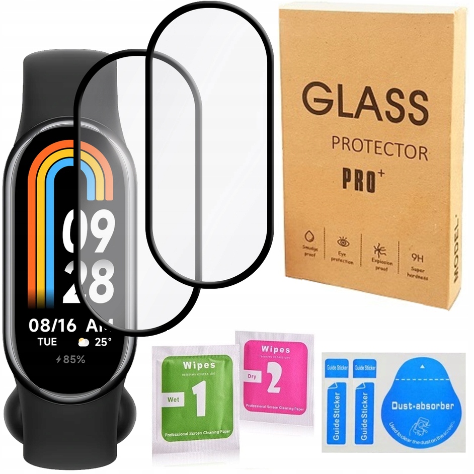 2X SZKŁO HYBRYDOWE 3D FOLIA DO SMARTBAND XIAOMI MI BAND 8 ZESTAW MONTAŻOWY