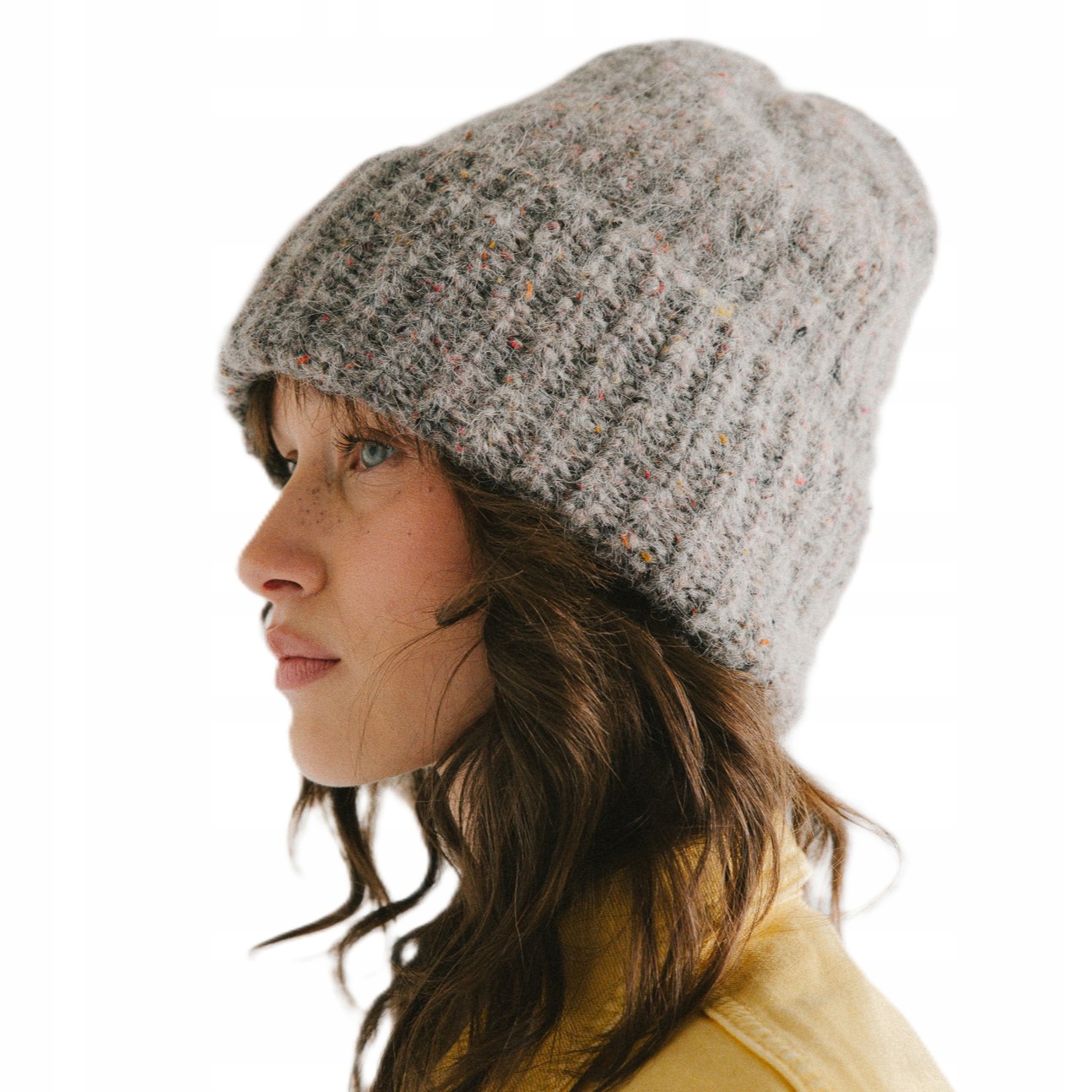 Módní dámská vlněná čepice s Alpakou a Hedvábím Šedá Gru Loman Polska