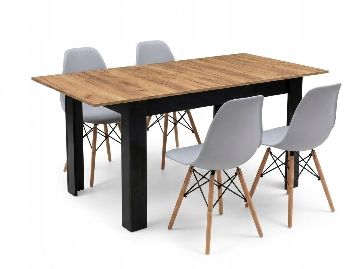 Stół Rozkładany z Krzesłami 120/160x80 4 Krzesła Skandynawskie Szare