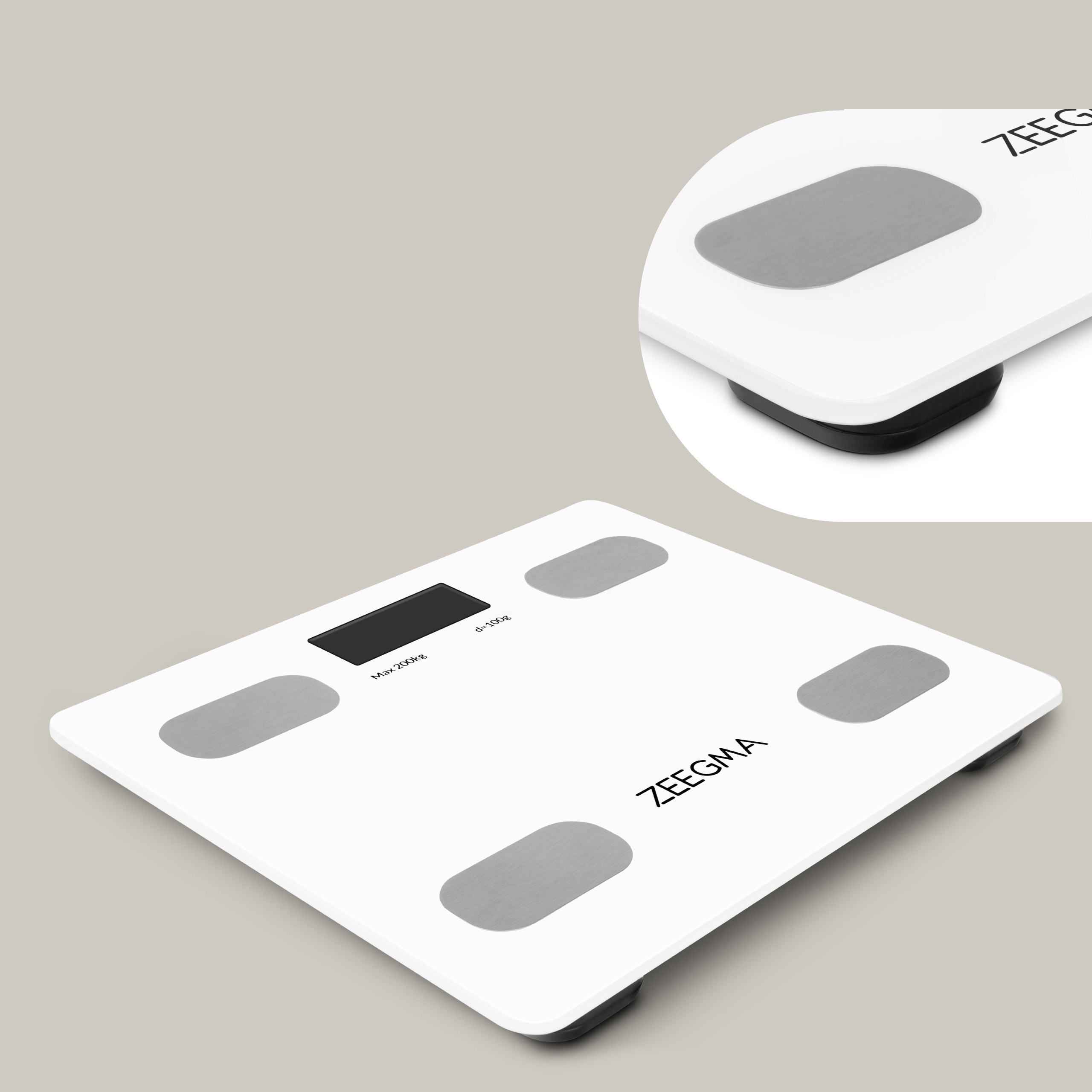 Waga łazienkowa analityczna SMART BIAŁA 17w1 iOS Android BMI Bluetooth Marka ZEEGMA
