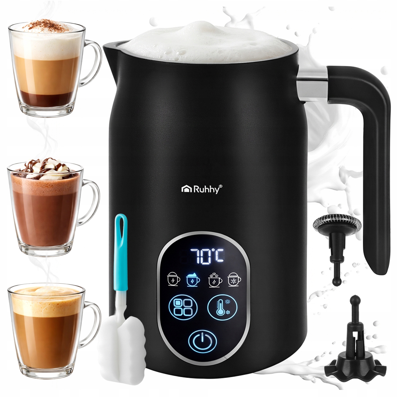 Elektrický napěňovač mléka na kávu s ohřívačem 4v1 500W Led Bpa Free