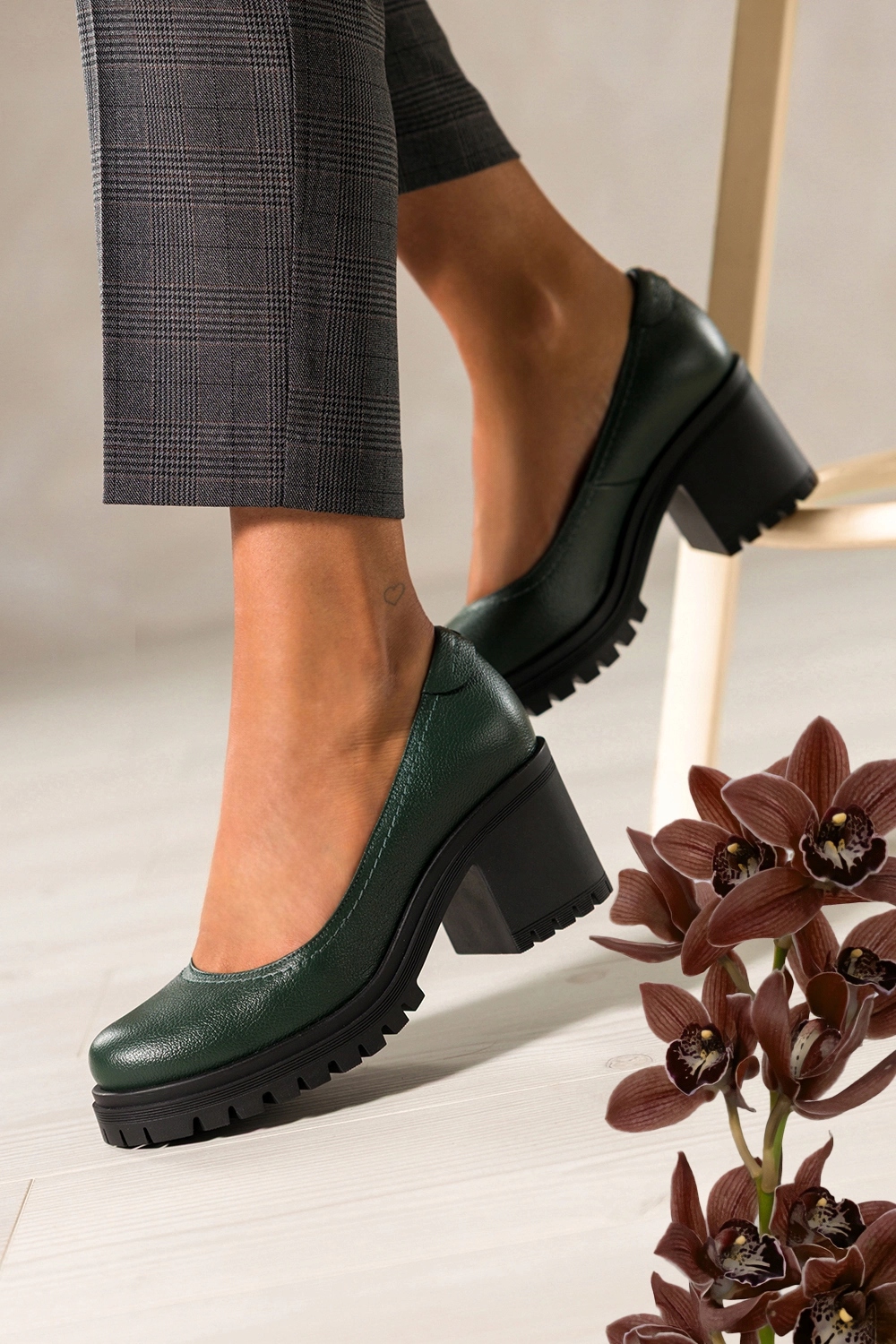 Zelené dámské kožené nazouvací Polobotky Pohodlné Široká kostka Modne r 36