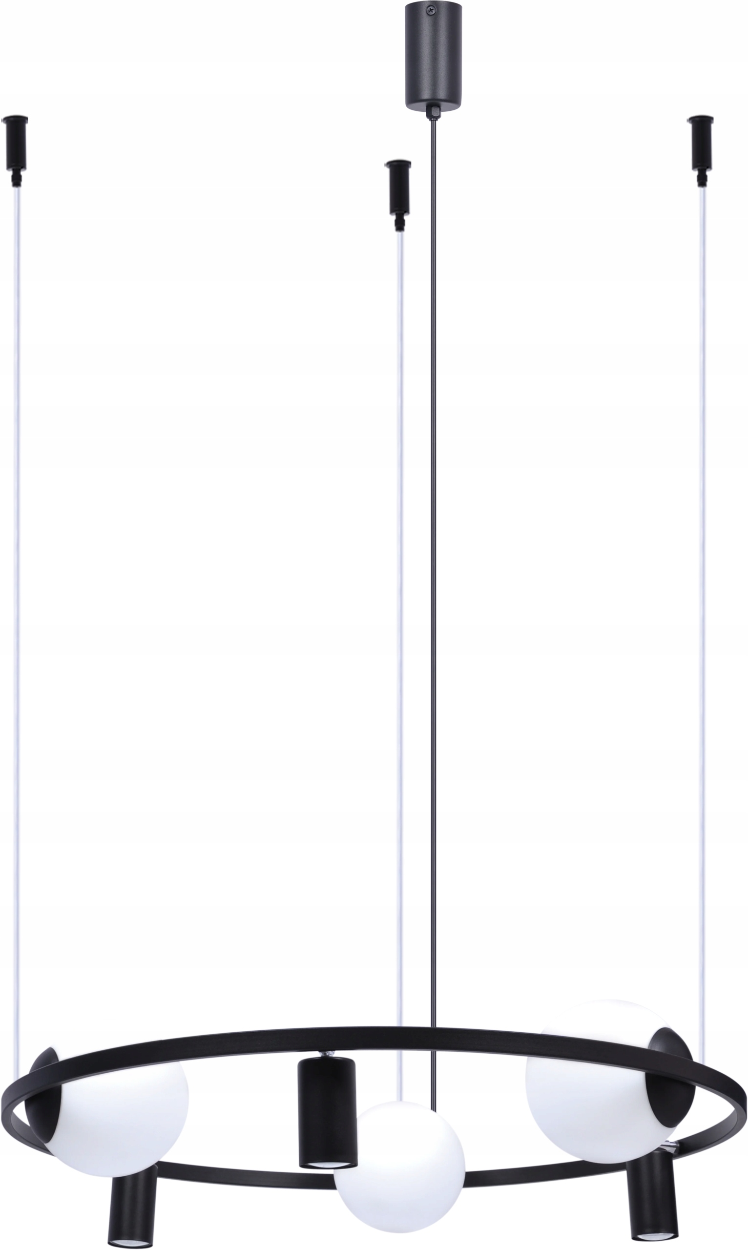 Čierny luster 3 biele sklenené gule a 3 okrúhle reflektory 78 cm Zuma Line