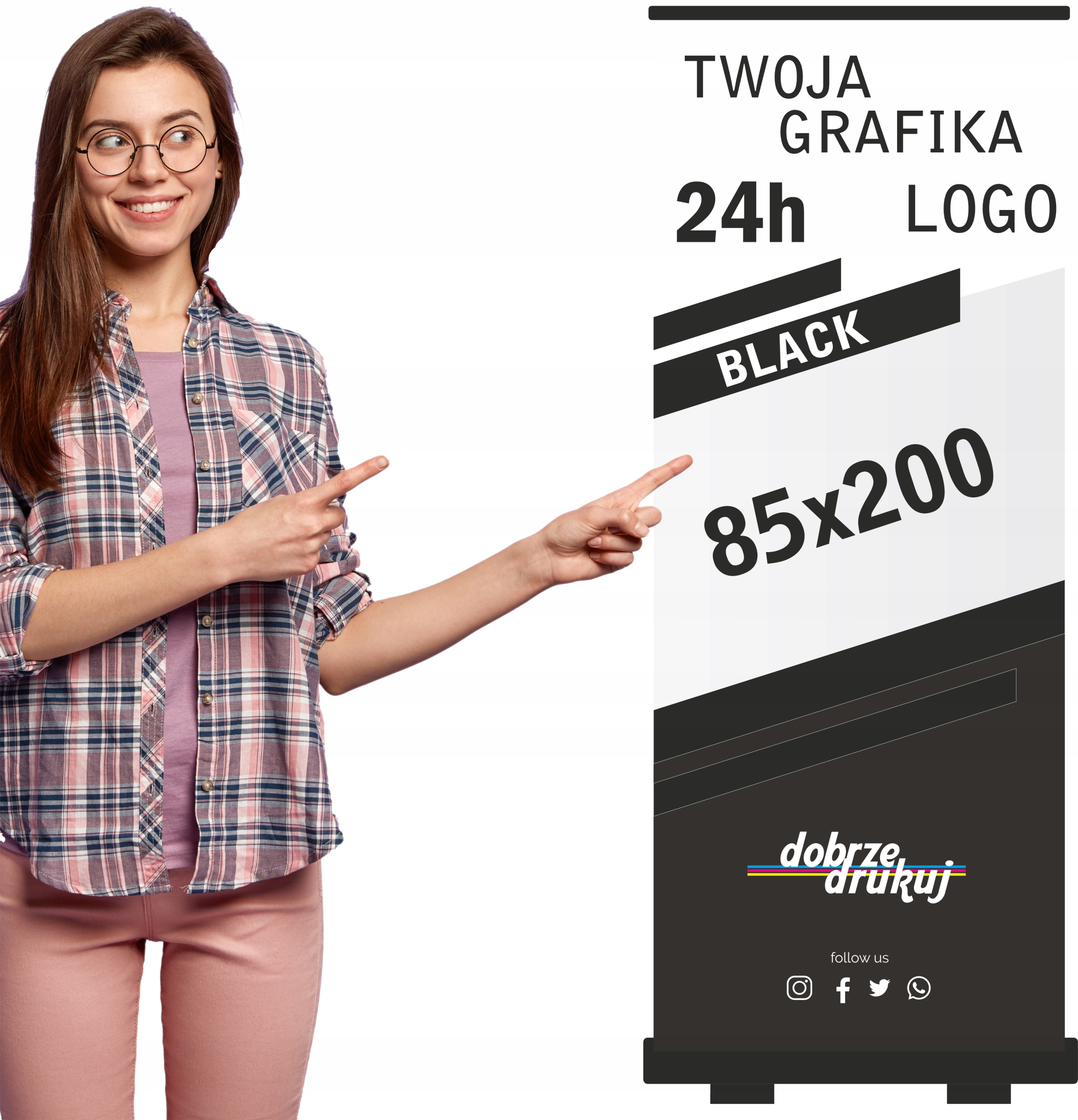 Rollup Roll-up Black 85x200 CZARNA KASETA + WYDRUK JAKOŚĆ 24H