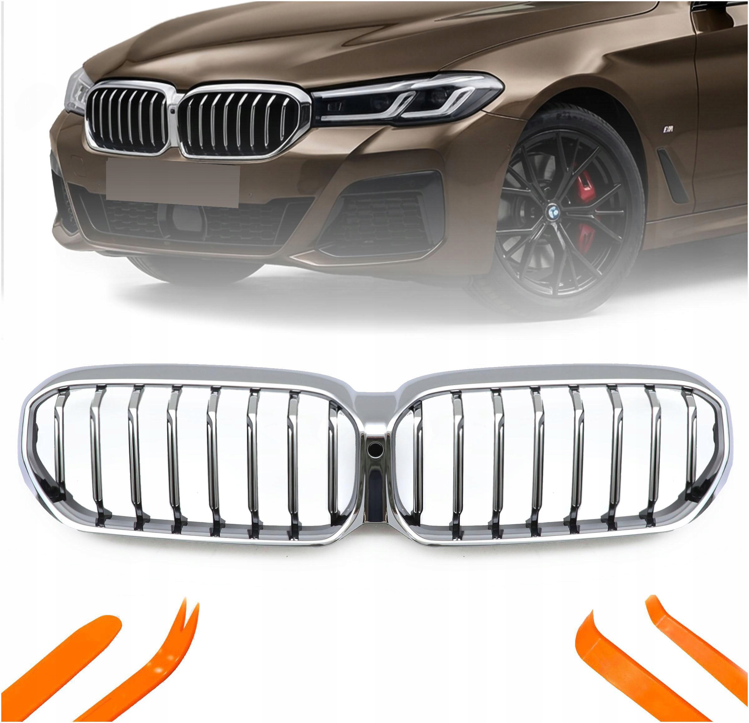 Přední Atrapa Pro Bmw 5 G38 2021-2023 Stříbrná 1 Žebro