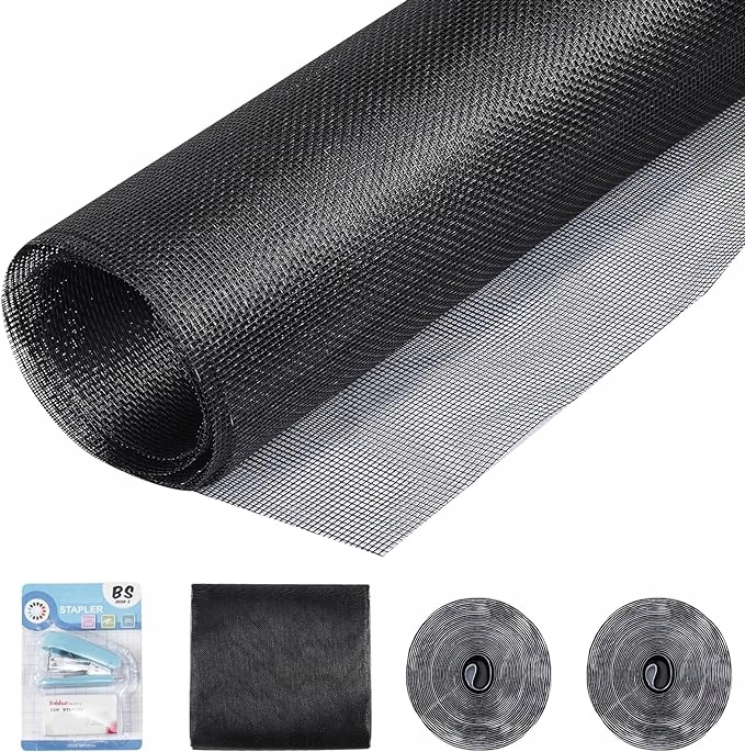 Moskitiera Siatka Samoprzylepna Z Taśmą Rzep + Zszywacze Czarny 122 x 252cm