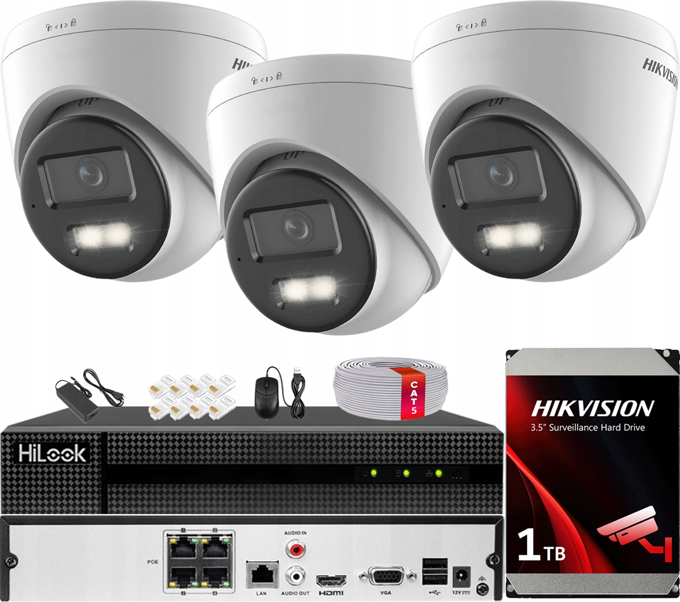 Monitorovací sada pro 3 Ip Kamery 4MPx Smart Hybrid Light 40 m Hikvision 1TB