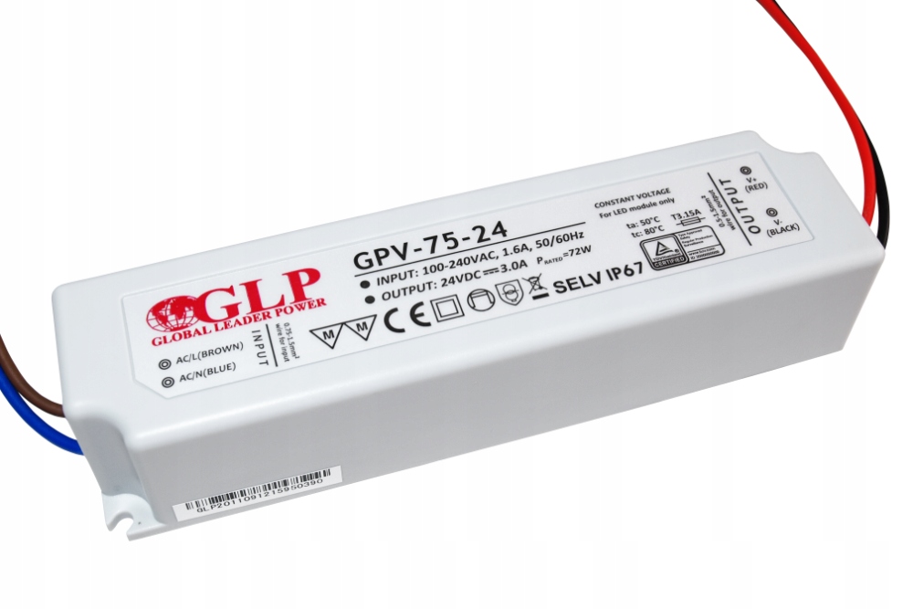 

Zasilacz 24V 75W 3A wodoodporny do taśm Led IP67