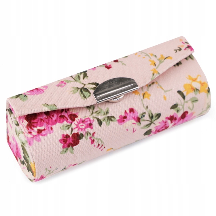 

Etui na pomadkę w kwiaty z lusterkiem jasny róż
