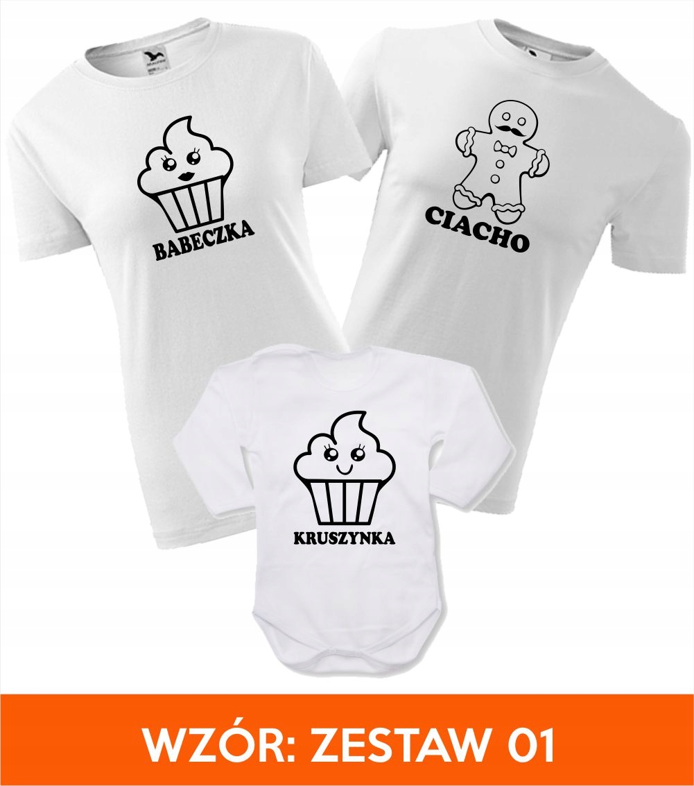 ZESTAW KOSZULEK dla RODZINY MAMA TATA SYN CÓRKA babeczka ciacho okruszek Marka bez marki