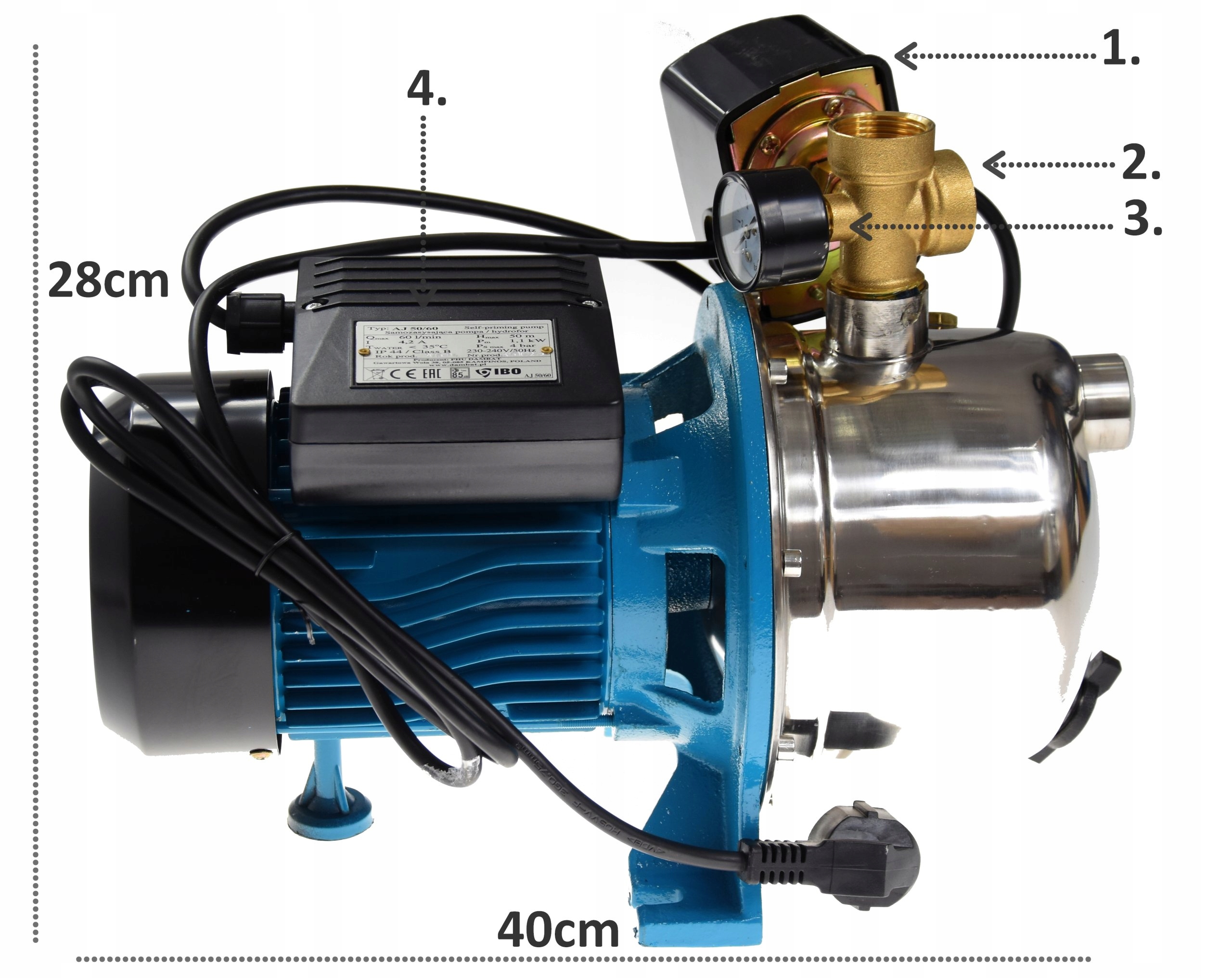 Pompa z osprzętem DO HYDROFORU AJ50/60 HYDROFOROWA Waga produktu z opakowaniem jednostkowym 14 kg