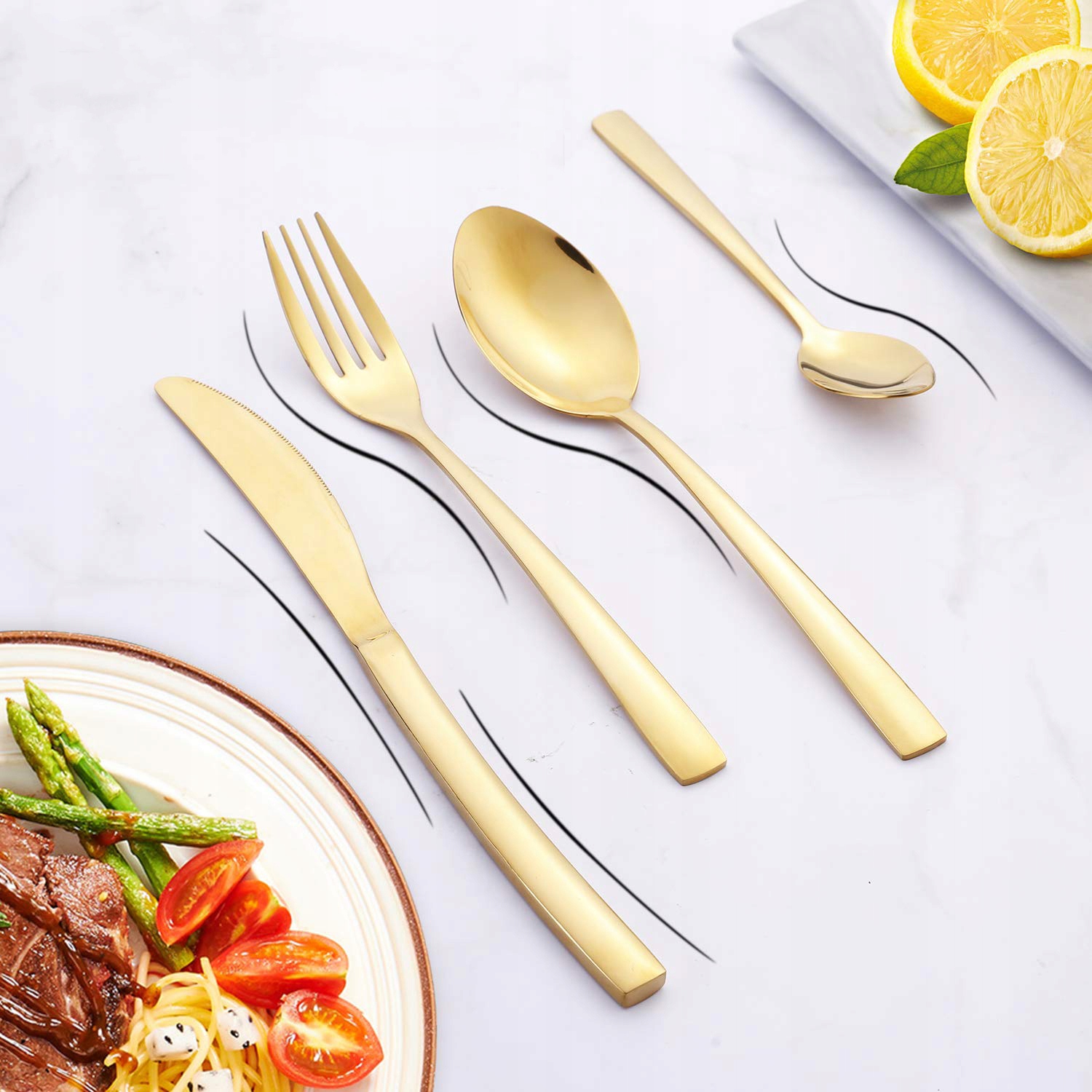 SZTUĆCE ZŁOTE KOMPLET 24 EL 6 OSÓB ZESTAW +PUDEŁKO Typ produktu wielorazowy