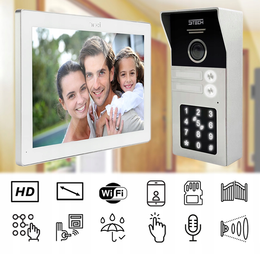 WIDEODOMOFON DWURODZINNY 5TECH 2 MONITORY WIFI SD Kolor inny kolor