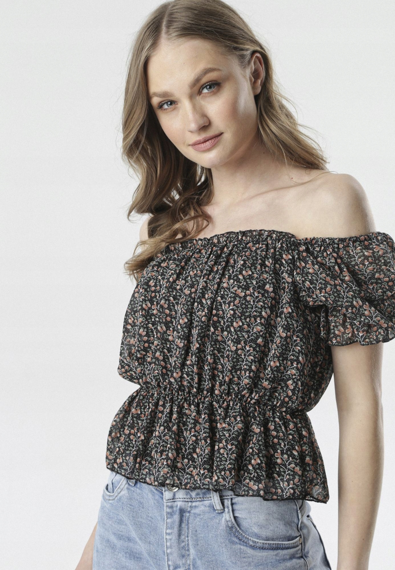 

Born2Be Czarna Koszula damska XL Hiszpanka Kwiaty