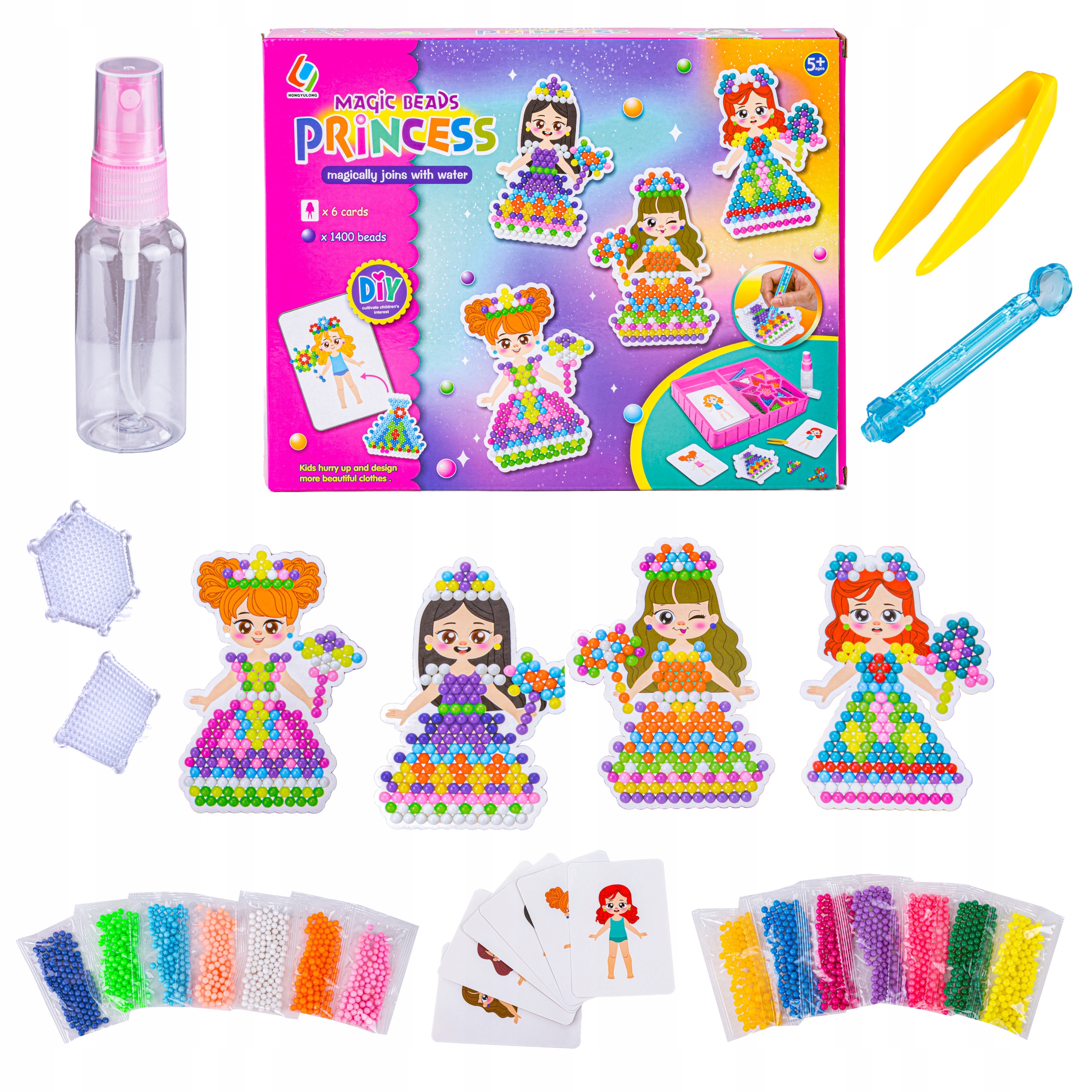 Koraliki Wodne Zestaw Księżniczki Ubieranki Podkładki Spryskiwacz Pęseta