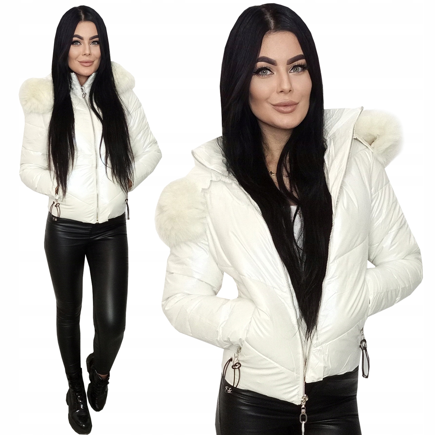 Zimní Lakovaná Bunda V Lesku S Kapucí A Kožešinou