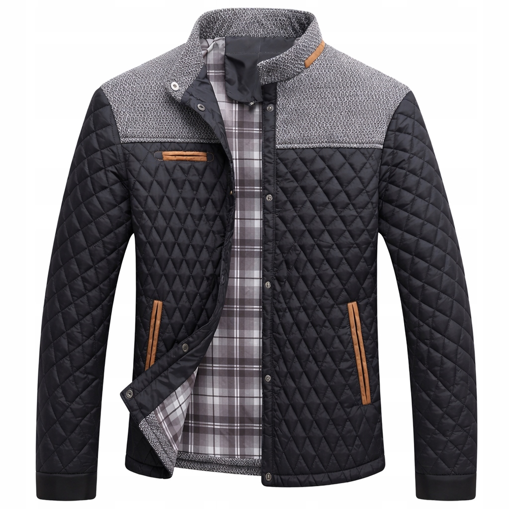 Męska kurtka pikowana przejściowa casualowa ze stójką i podszewką