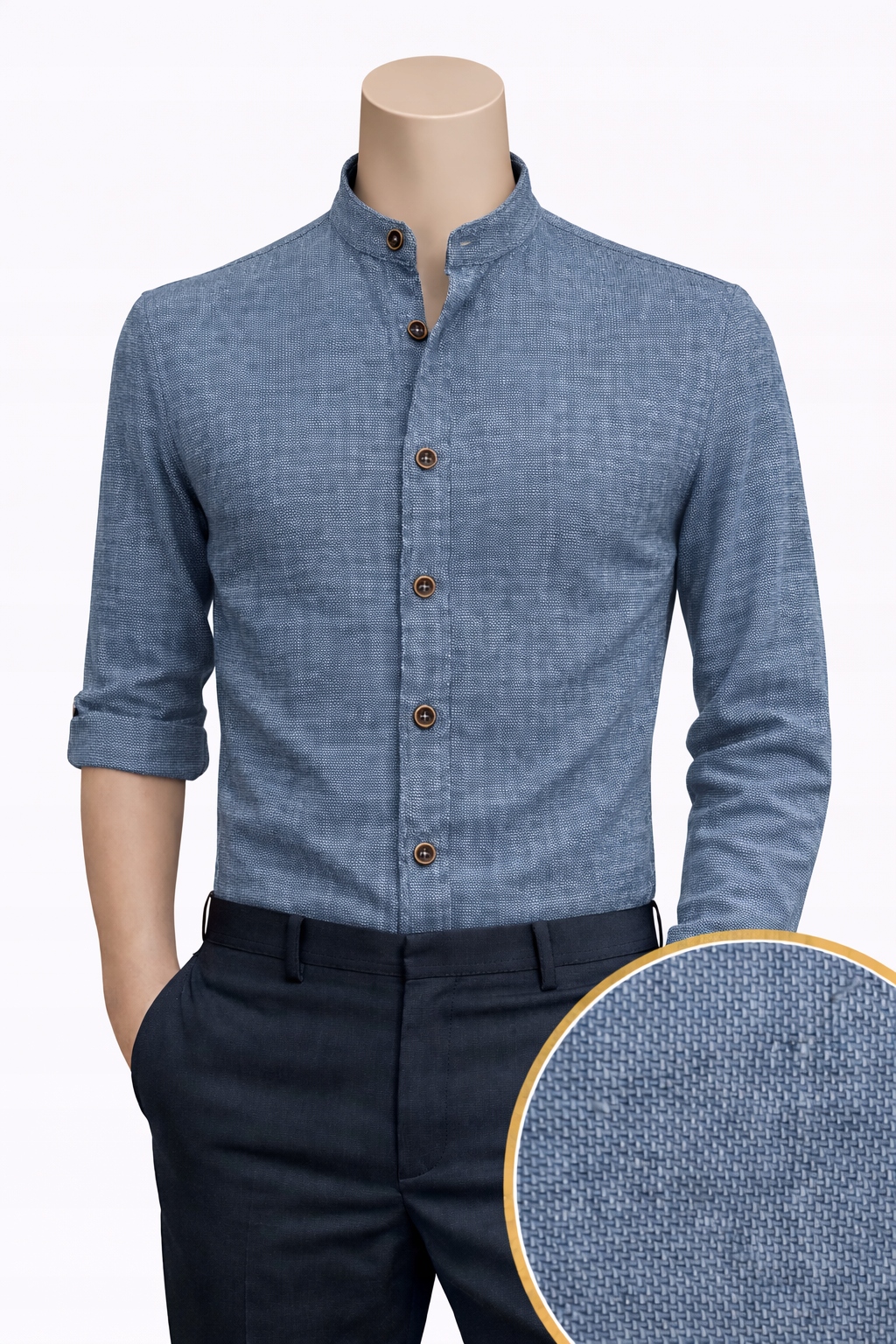 Košile Viadi Polo Modrá jeans Regular dl. rukáv Stojáček XL Bavlna 100%