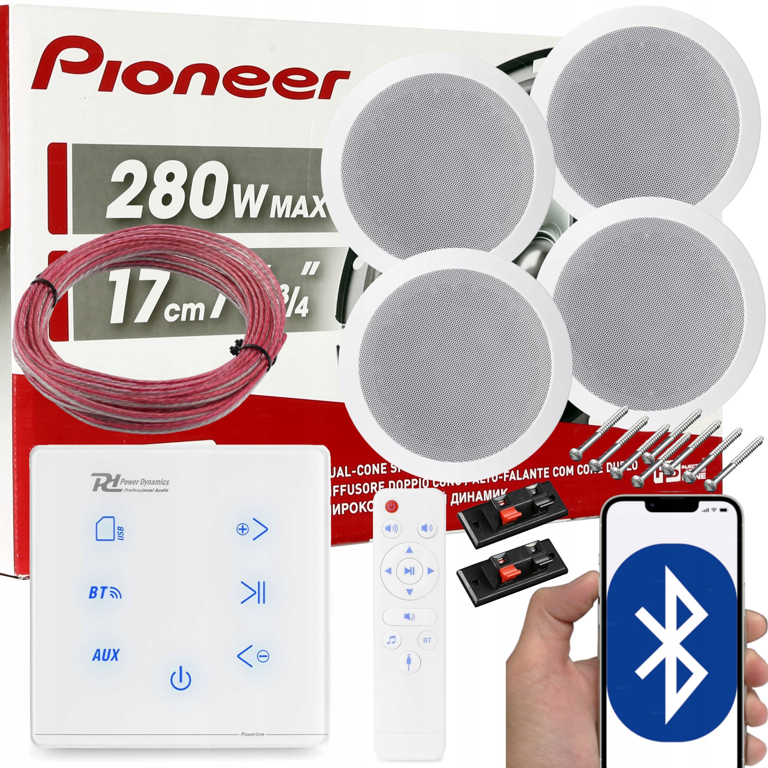 4 GŁOŚNIKI SUFITOWE PIONEER WZMACNIACZ NATYNKOWY