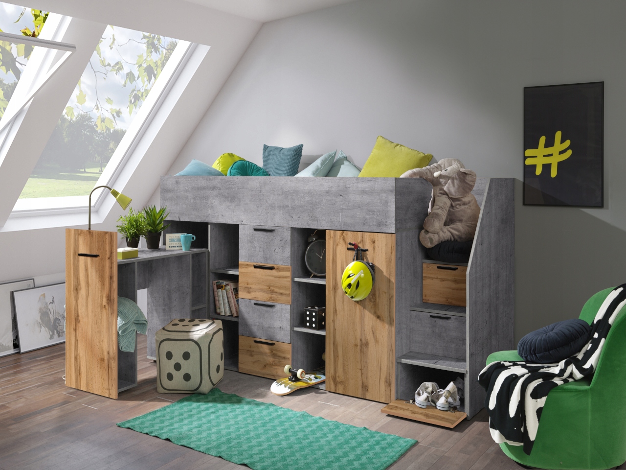 Łóżko piętrowe antresola KONKRET 3 ze schodami Kod producenta konkret_3