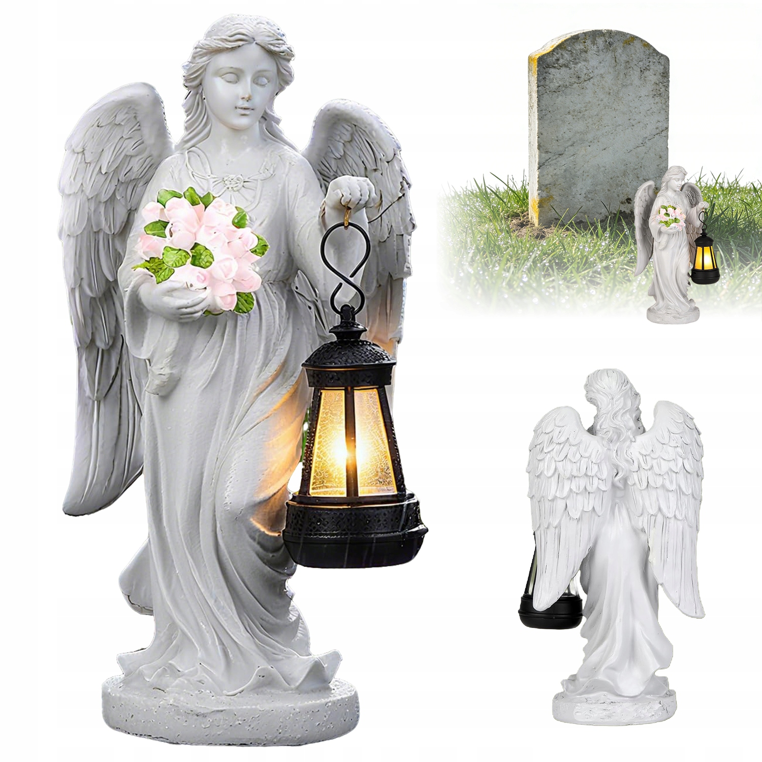 LAMPY ZEWNĘTRZNE SOLARNE ANIOŁ Z LATARNIĄ BIAŁY WODOODPORNY 23CM