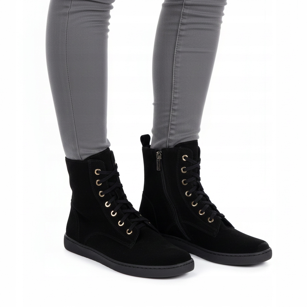 Dámské barefoot kožené semišové boty Liv 1303 černé, zateplené, velikost 36