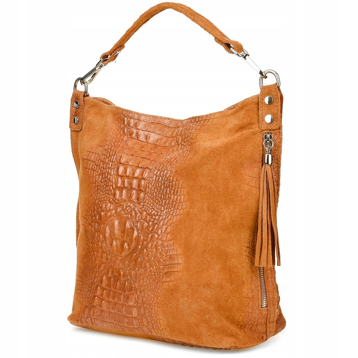 

Torebka skórzana zamszowa Croco shopper duża