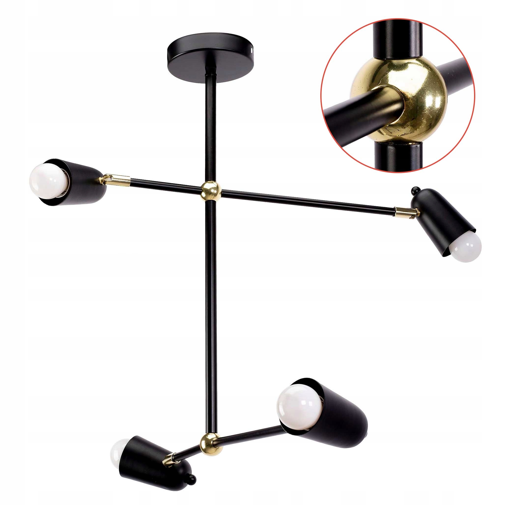 Moderní závěsná lampa z černého zlata 4xE27 Pohyblivé světelné body Studio