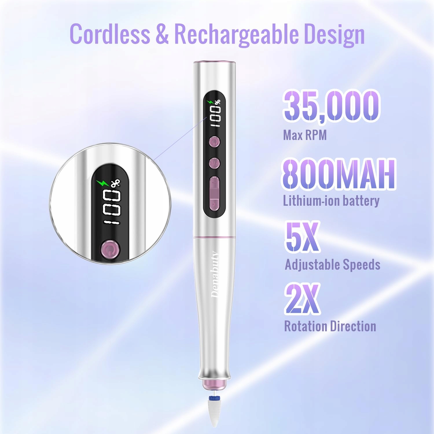 DENABUTY 13w1 Bezprzewodowa Frezarka 35000 obr/min Manicure Pedicure — miniatura 2