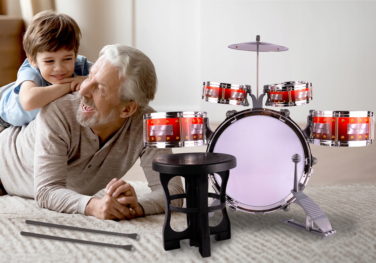 DUŻA PERKUSJA DLA DZIECI ZESTAW 5 BĘBNÓW TALERZ TABORET ZABAWKA INSTRUMENT Certyfikaty, opinie, atesty CE