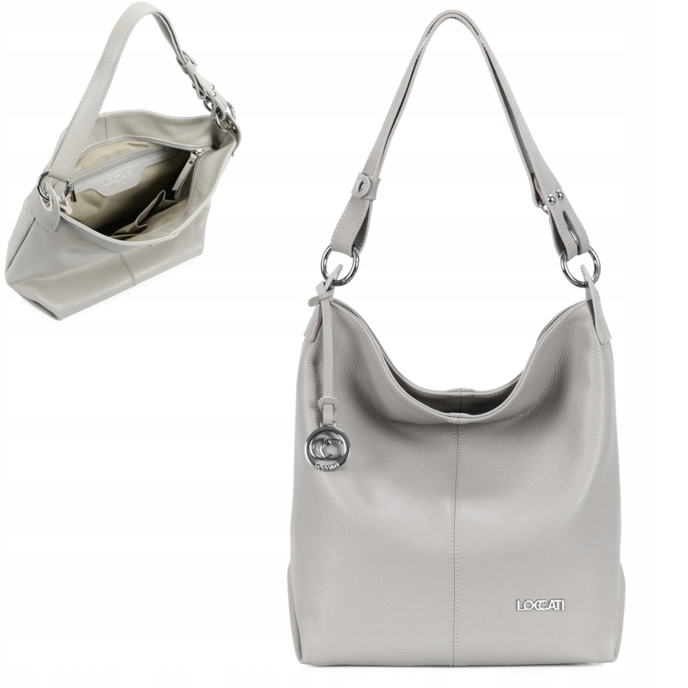 

Szara torebka worek na ramię ze skóry naturalnej