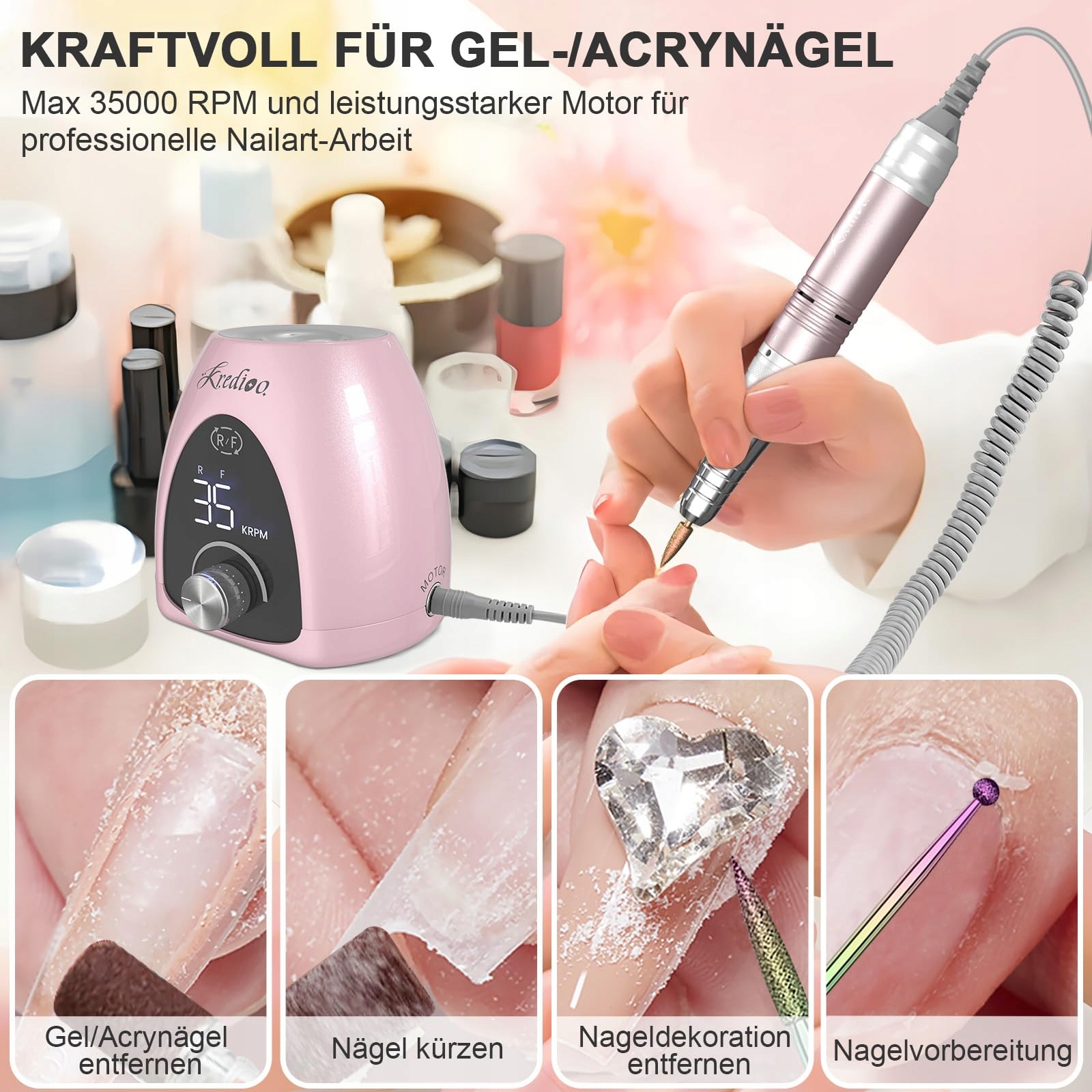 Kredioo Elektryczny Zestaw Manicure 35000 U/Min LED Dla Początkujących — miniatura 4
