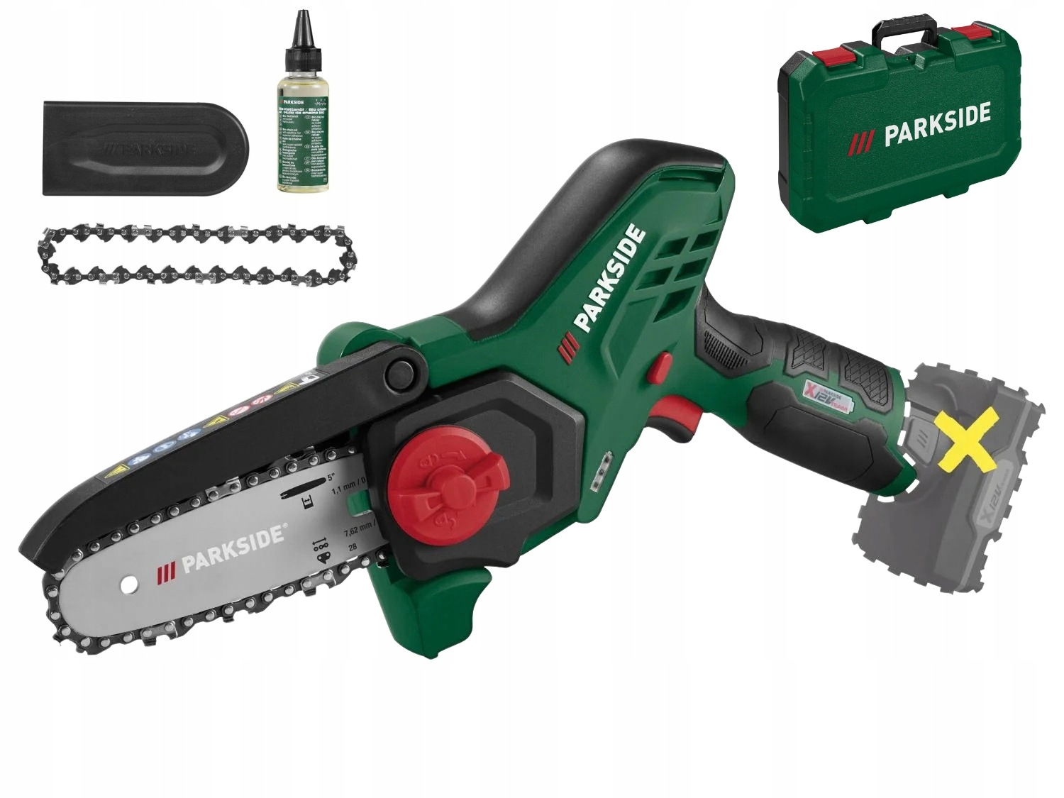 Parkside Akumulátorová řetězová pila na větve 12V Pghsa 12 D3, 6" (15 cm), včetně náhradního řetězu