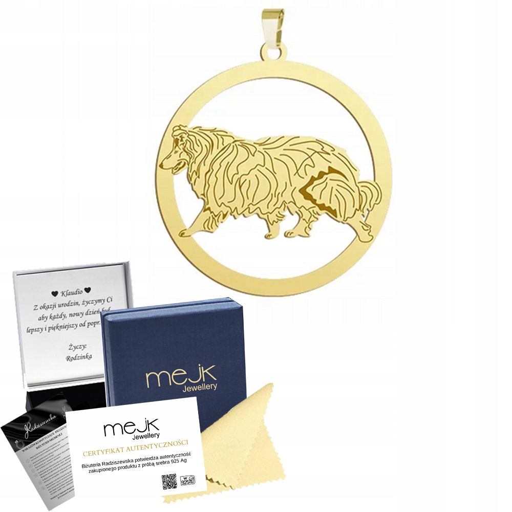 Zlatý přívěsek s dlouhosrstým skotským ovčákem 925 Dárek Žena Gravírování