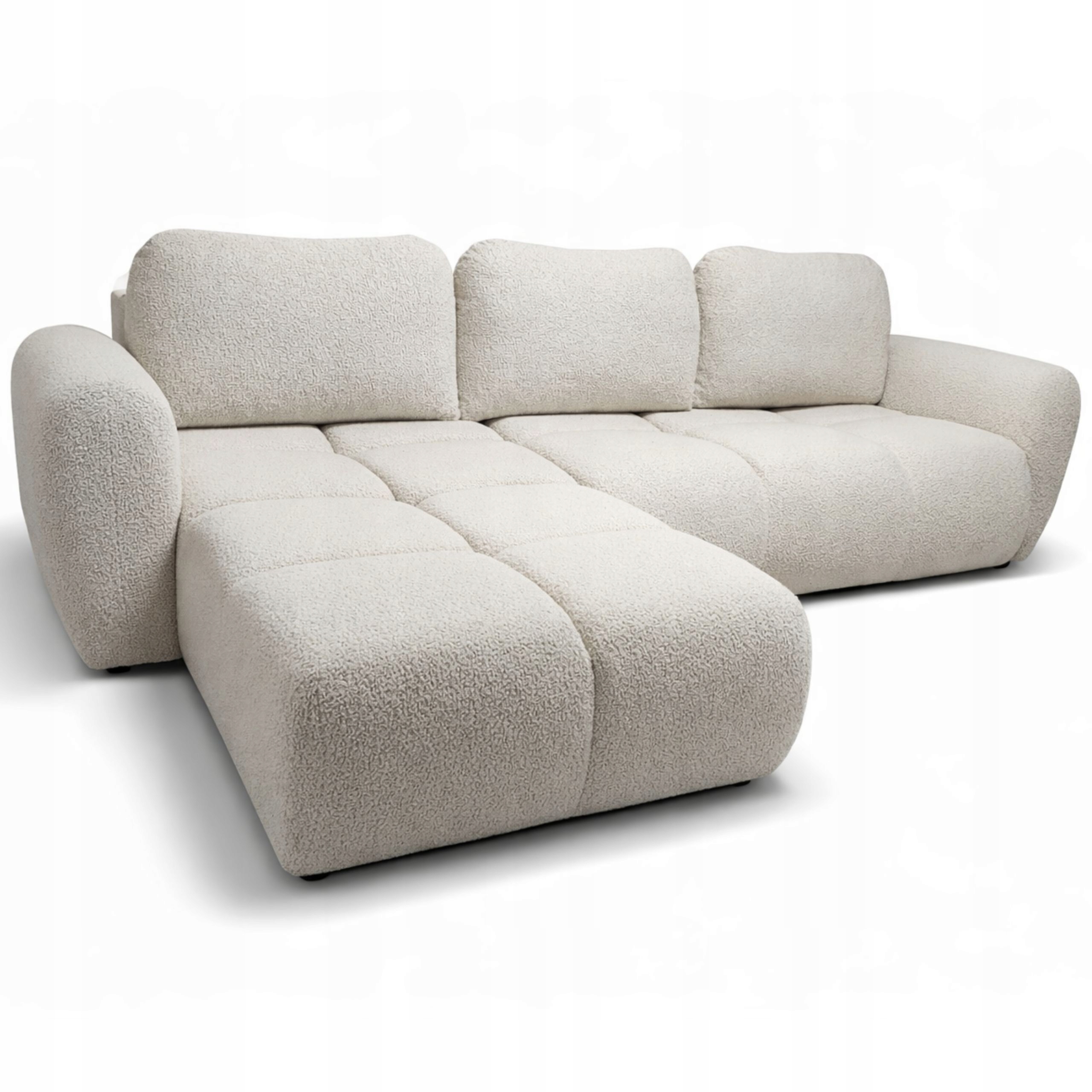 Bílý Rozkládací Rohová Sedací Souprava S Funkcí Spaní Agnello Levý Rohová Sedačka Boucle