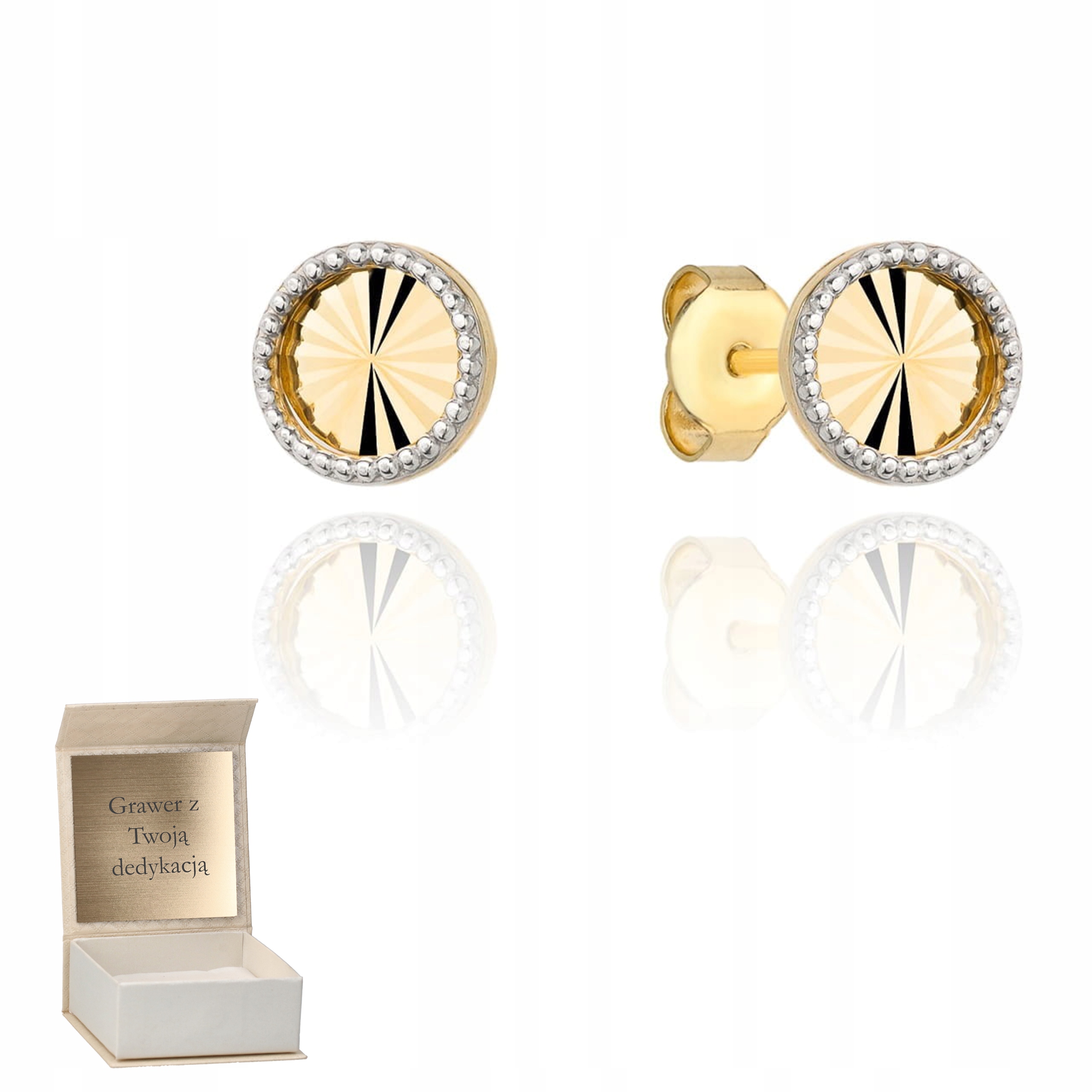 Zlaté náušnice Kolečka s obroučkou v bílém zlatě tyčinka zlato pr.585 Gravírování