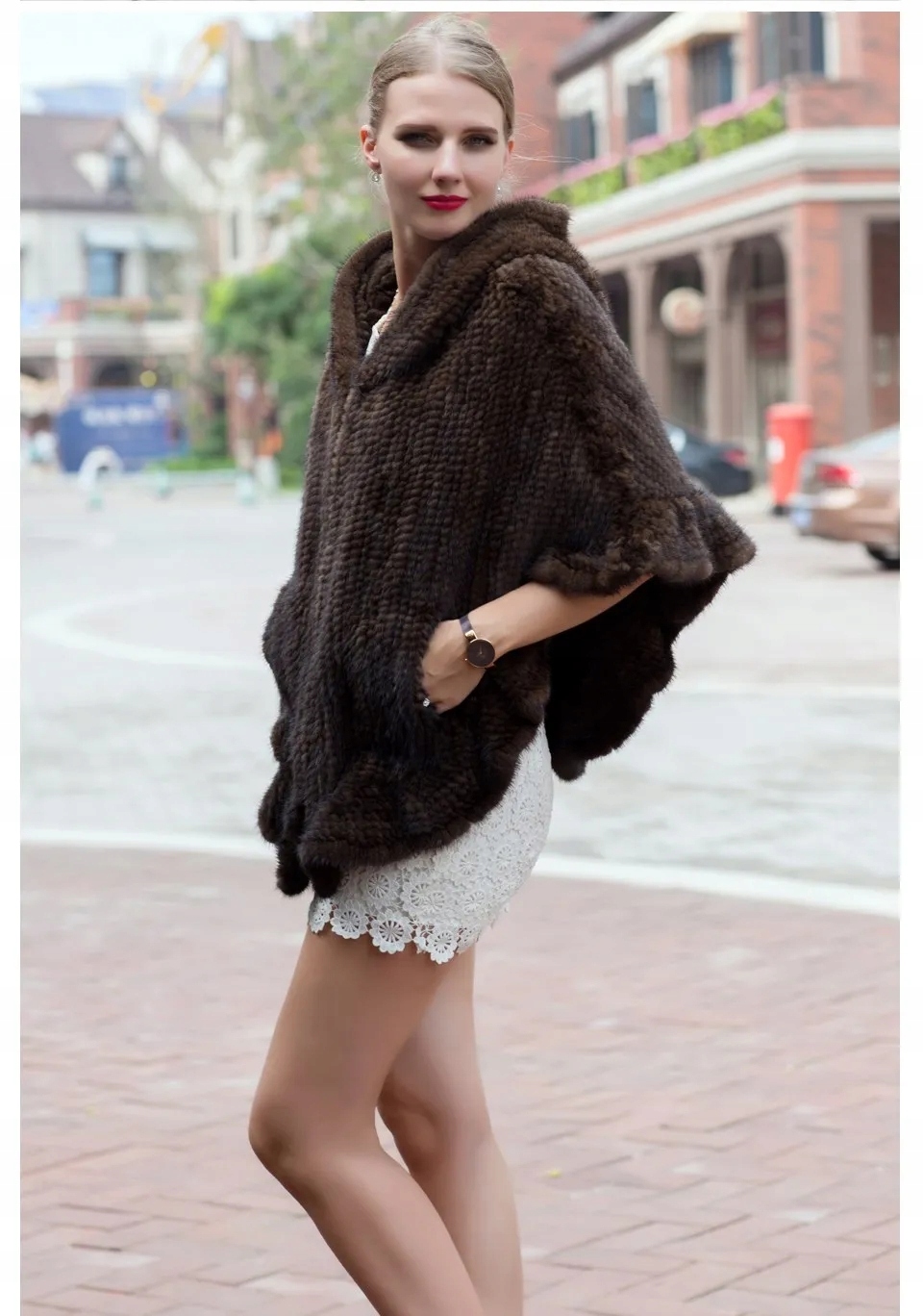 PONCZO FUTRO NATURALNE NORKI PIĘKNE ZJAWISKOWE KLASA I STYL HIT KOLORY Rodzaj naturalne