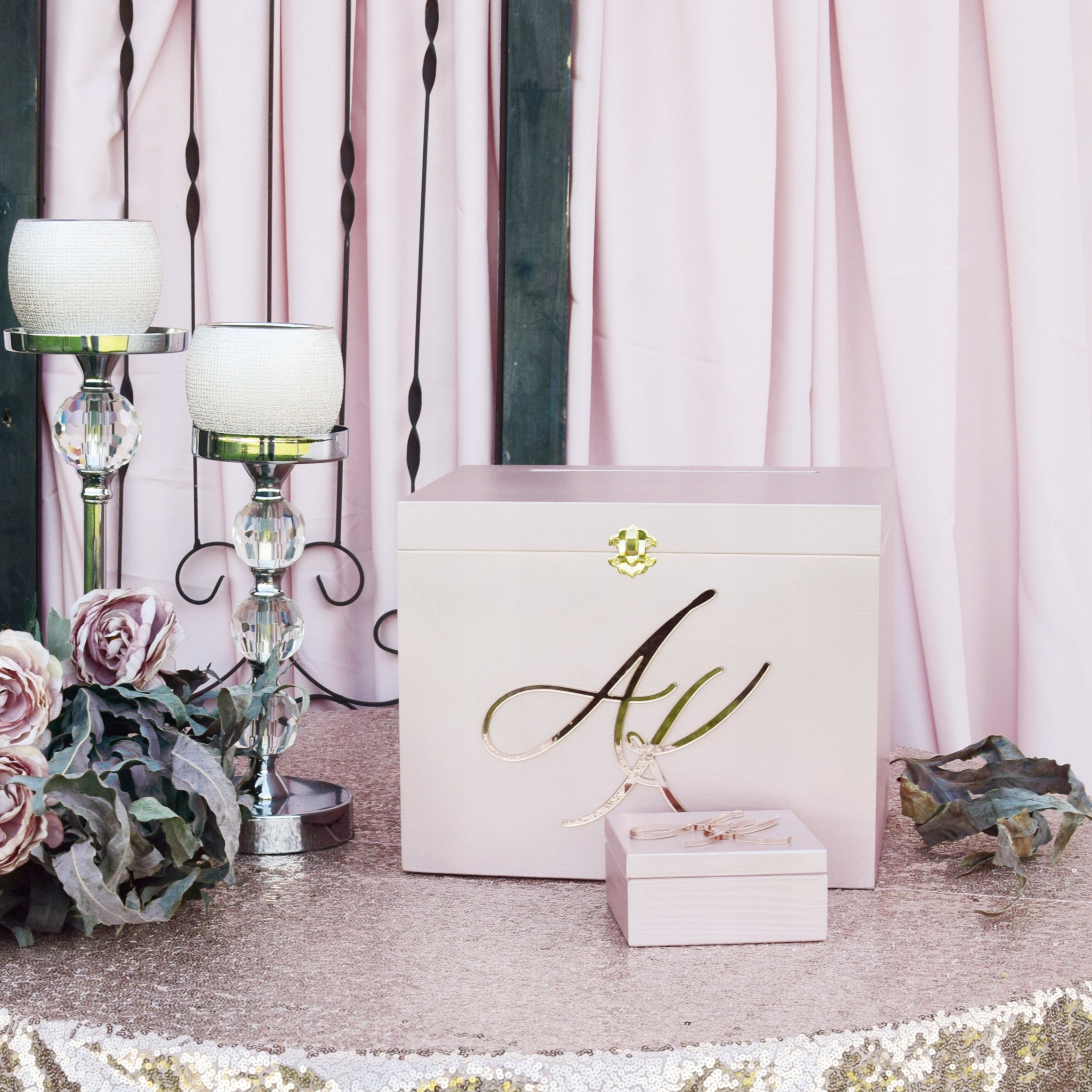 Duże Pudełko na KOPERTY różowe złoto ślub glamour Rodzaj pudełko