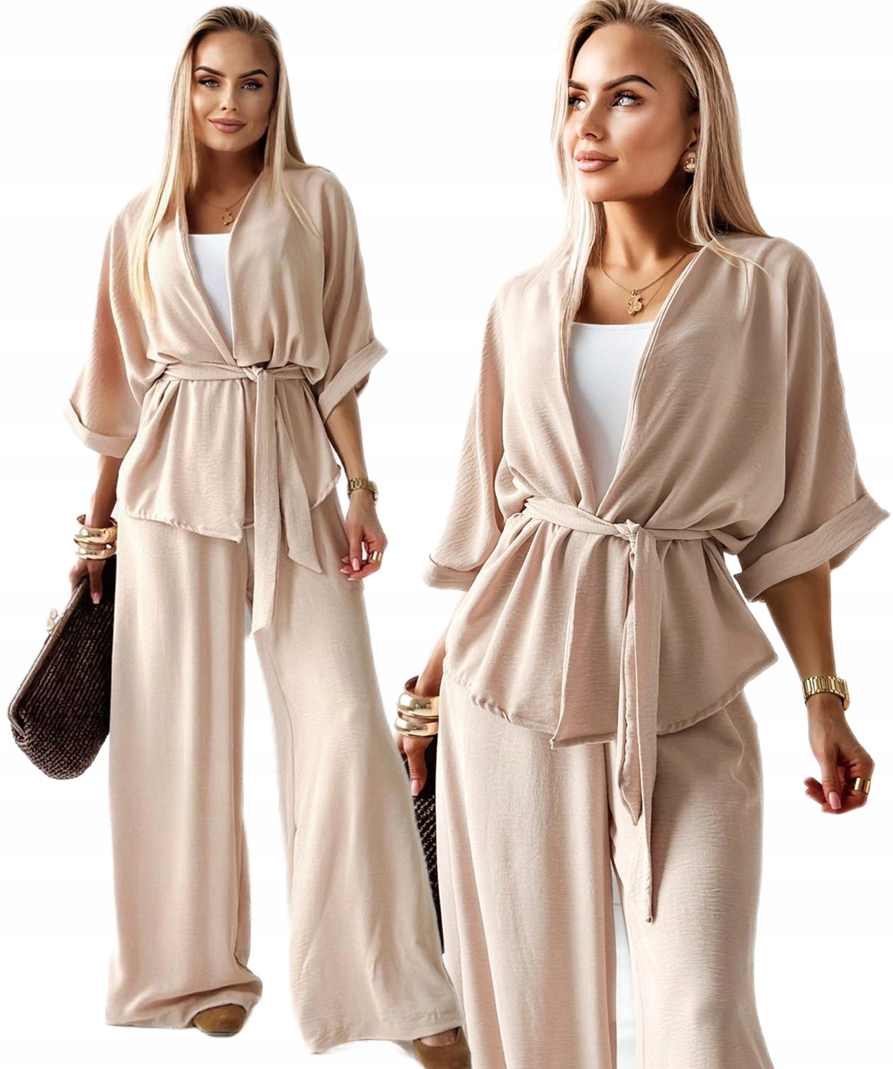 Komplet damski bluzka narzutka kimono szerokie spodnie XL Bianko