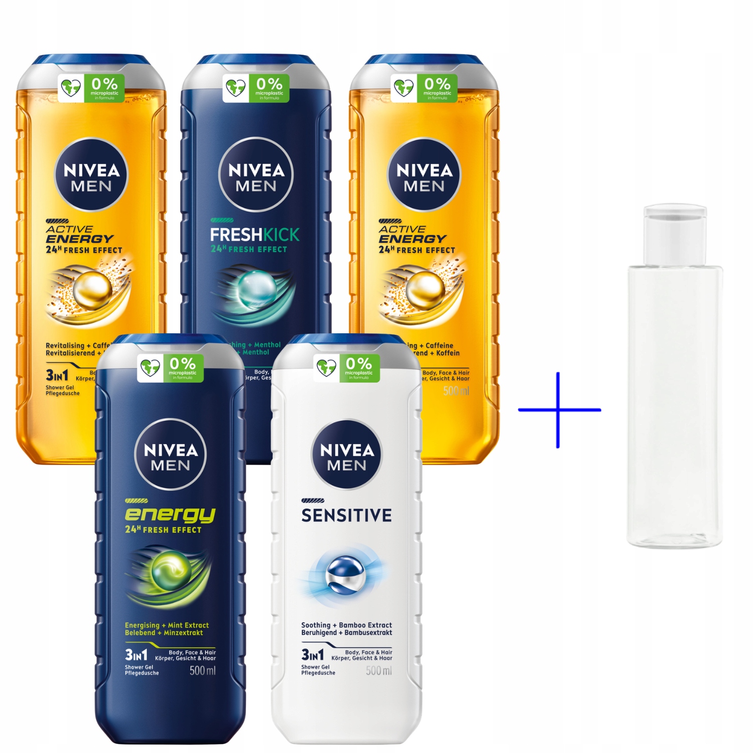Nivea Men Sada Sprchový gel pro muže 3v1 500 ml x5 cestovní láhev
