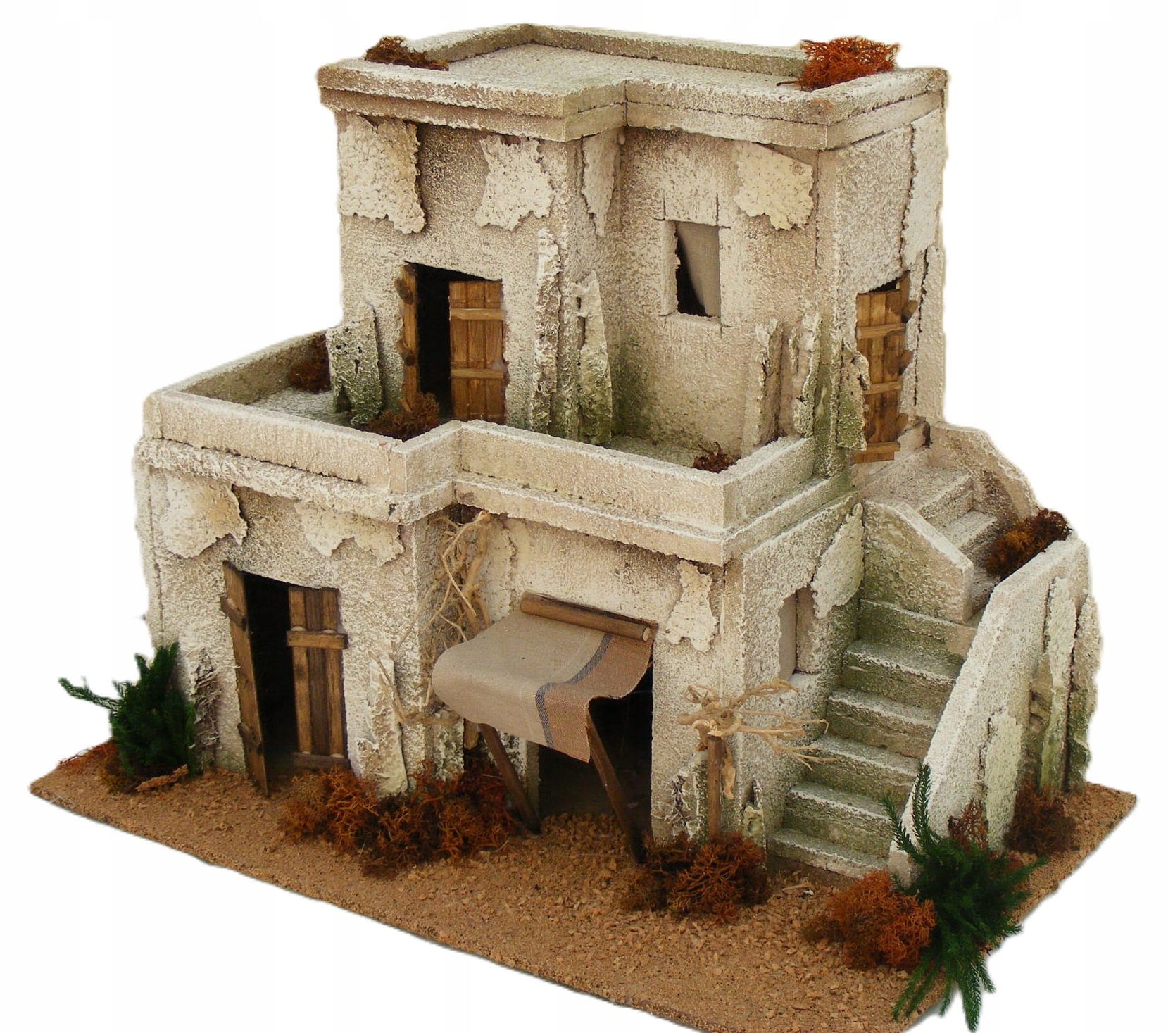 Orientálny domček s markízou, balkónom a schodiskom do betlehemov – vysoký 30 cm